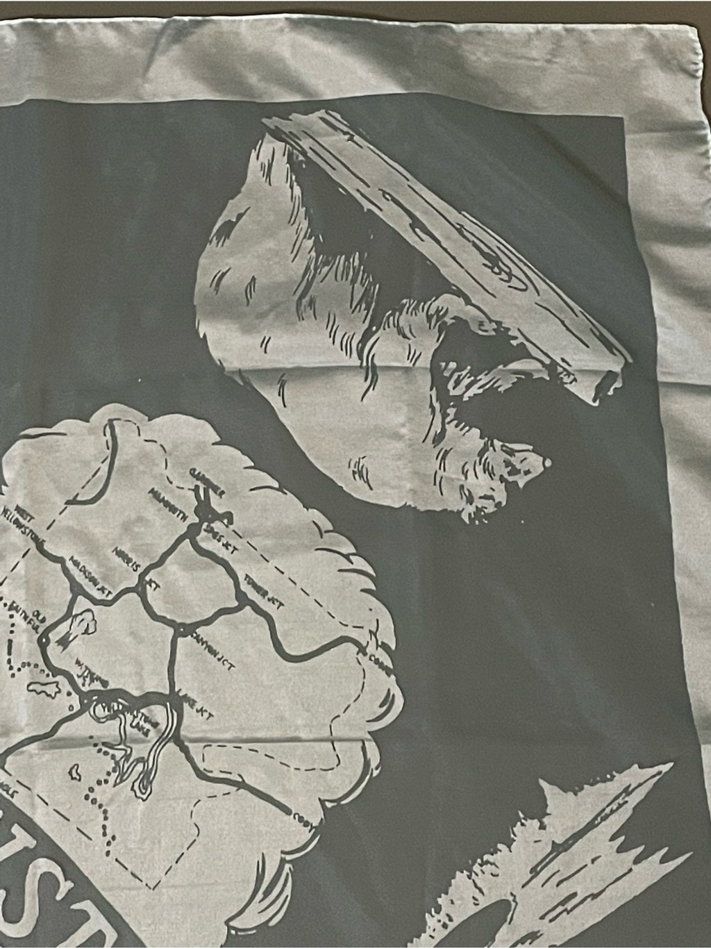 Vintage 50s Yellowstone National Park Souvenir Scarf Blue 28 In Mint Condition