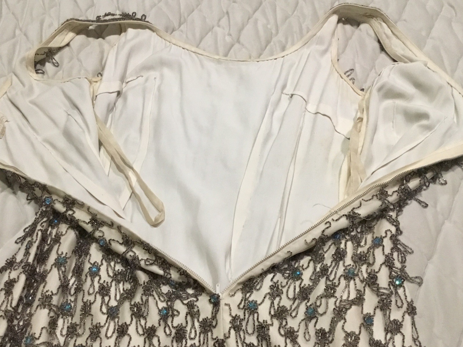 1960’s Vintage British Crown Colony Beaded Rhinestone Hong Kong Dress Small READ