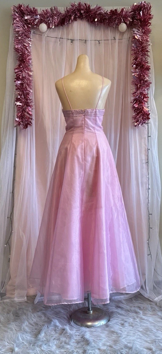 Vintage 90s Y2K 2000s Pink Beaded Prom Formal Dress Fairy Princess XS/S
