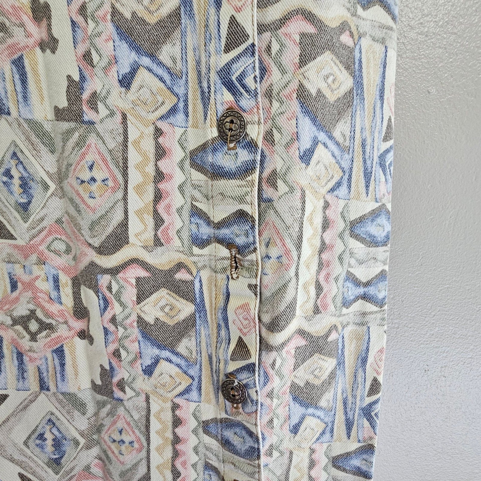 Vintage D.A.K USA Cotton Midi Skirt Zs 8 Geometric Southwestern Button Front 90s