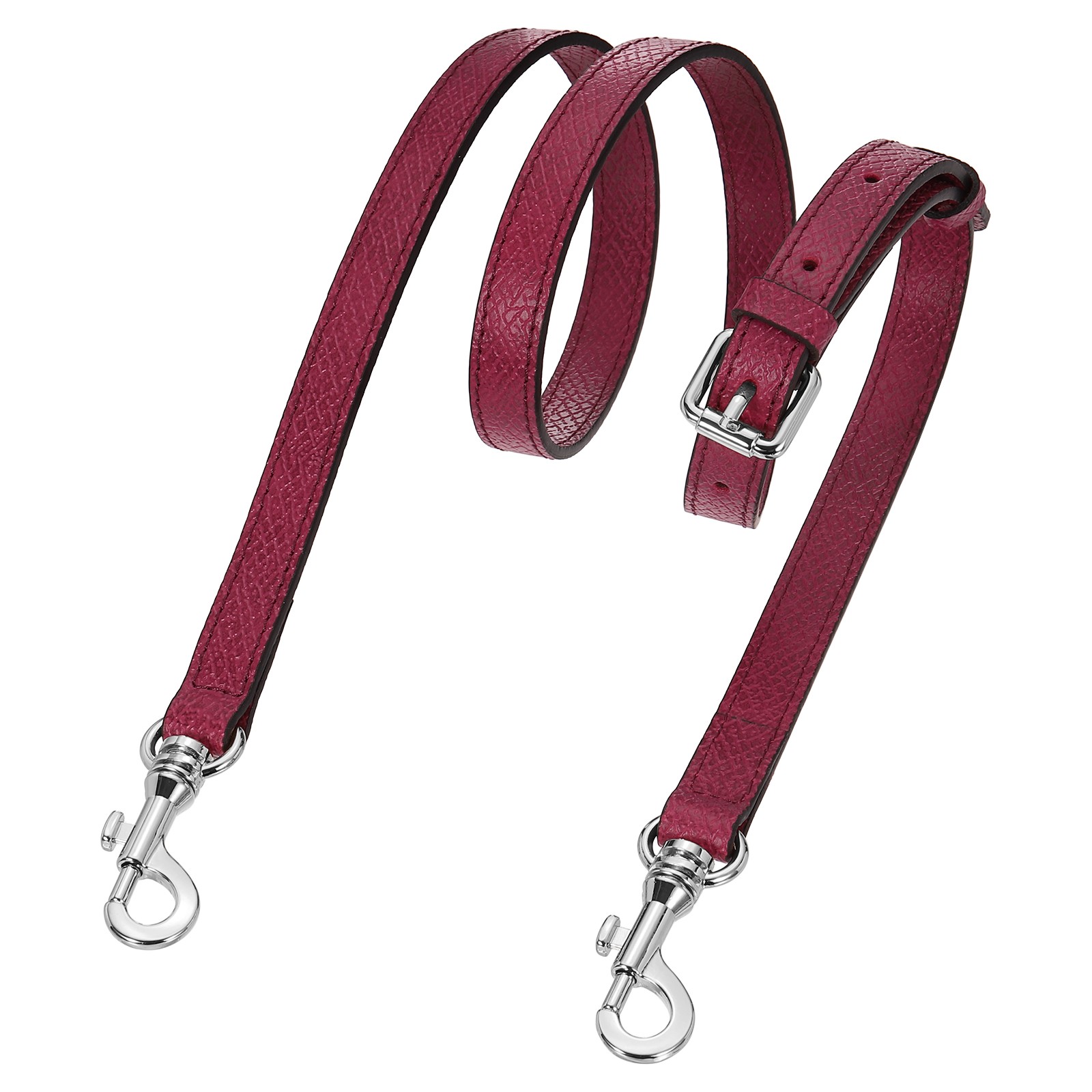 Leather bag strap, 95-115 cm shoulder strap (bordeaux, silver buckle)