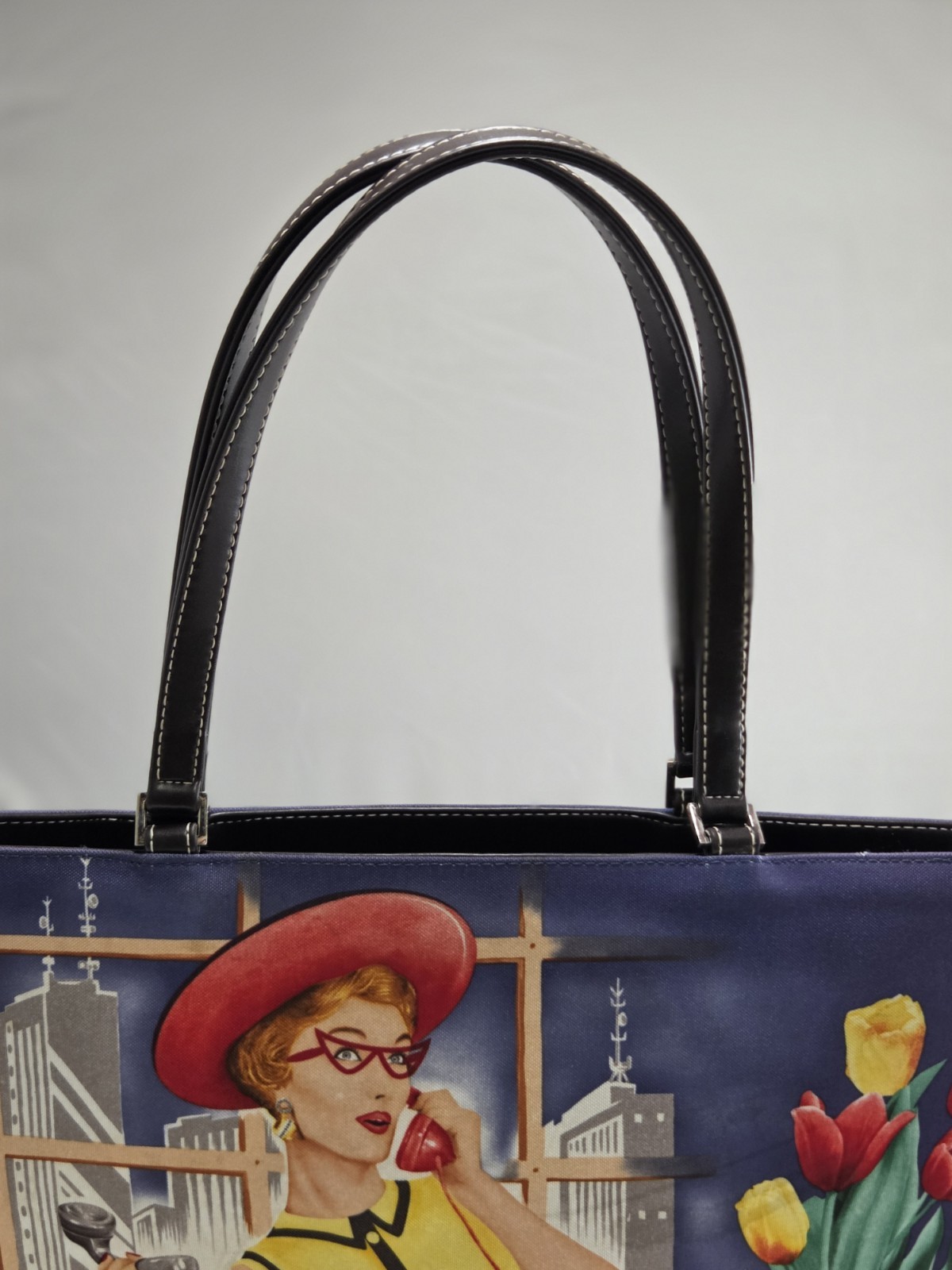 Vintage,1950s Retro Style,canvas Leather Handbag, 2 Sided, Front With Rinestone