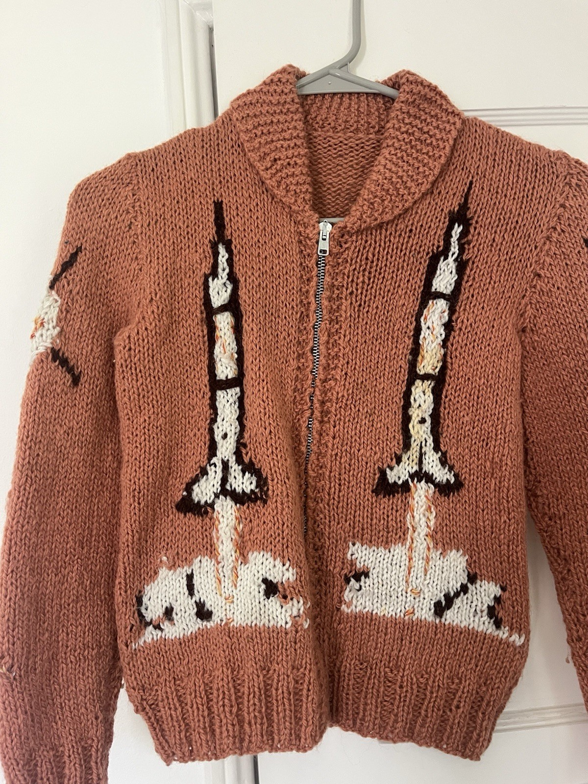 1950s Cowichan Wool Full Zip Collared Rocket Space Sweater XS