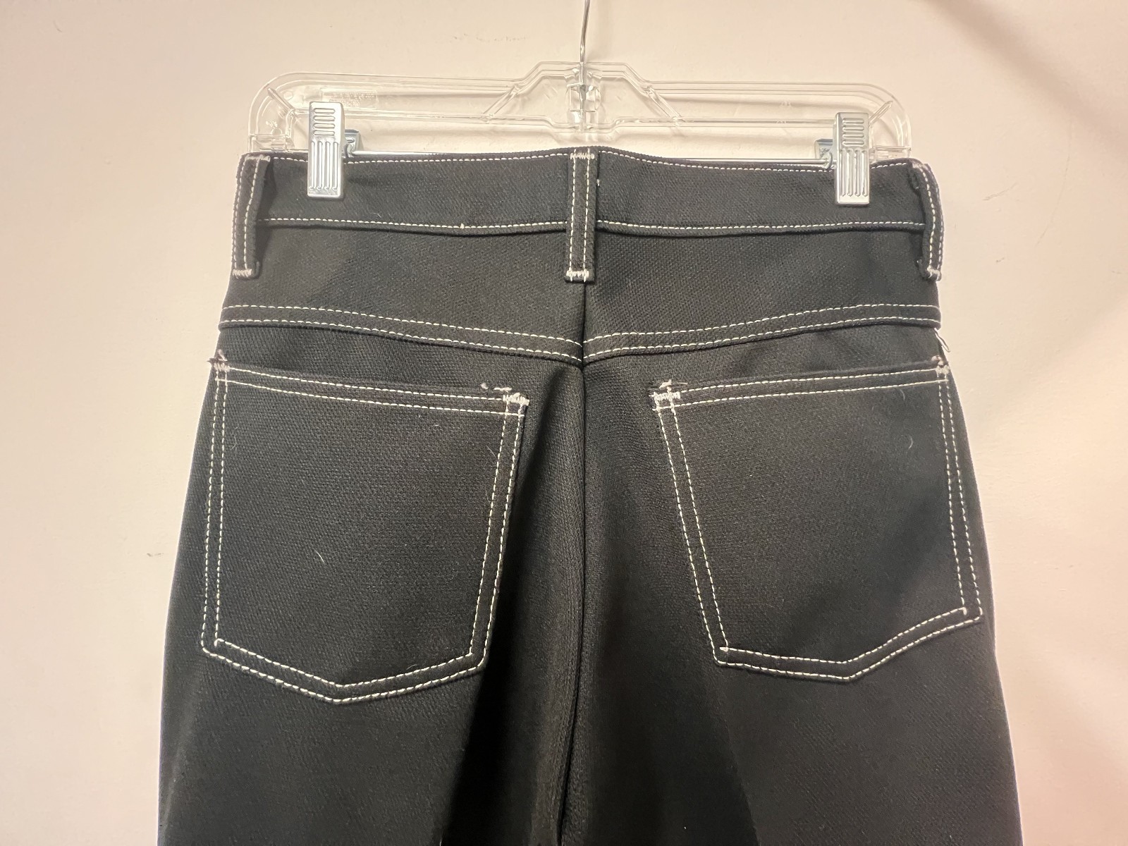 Vintage 1970s Farah Black Polyester Pants USA Made 29×31 Permanent Press VTG EUC