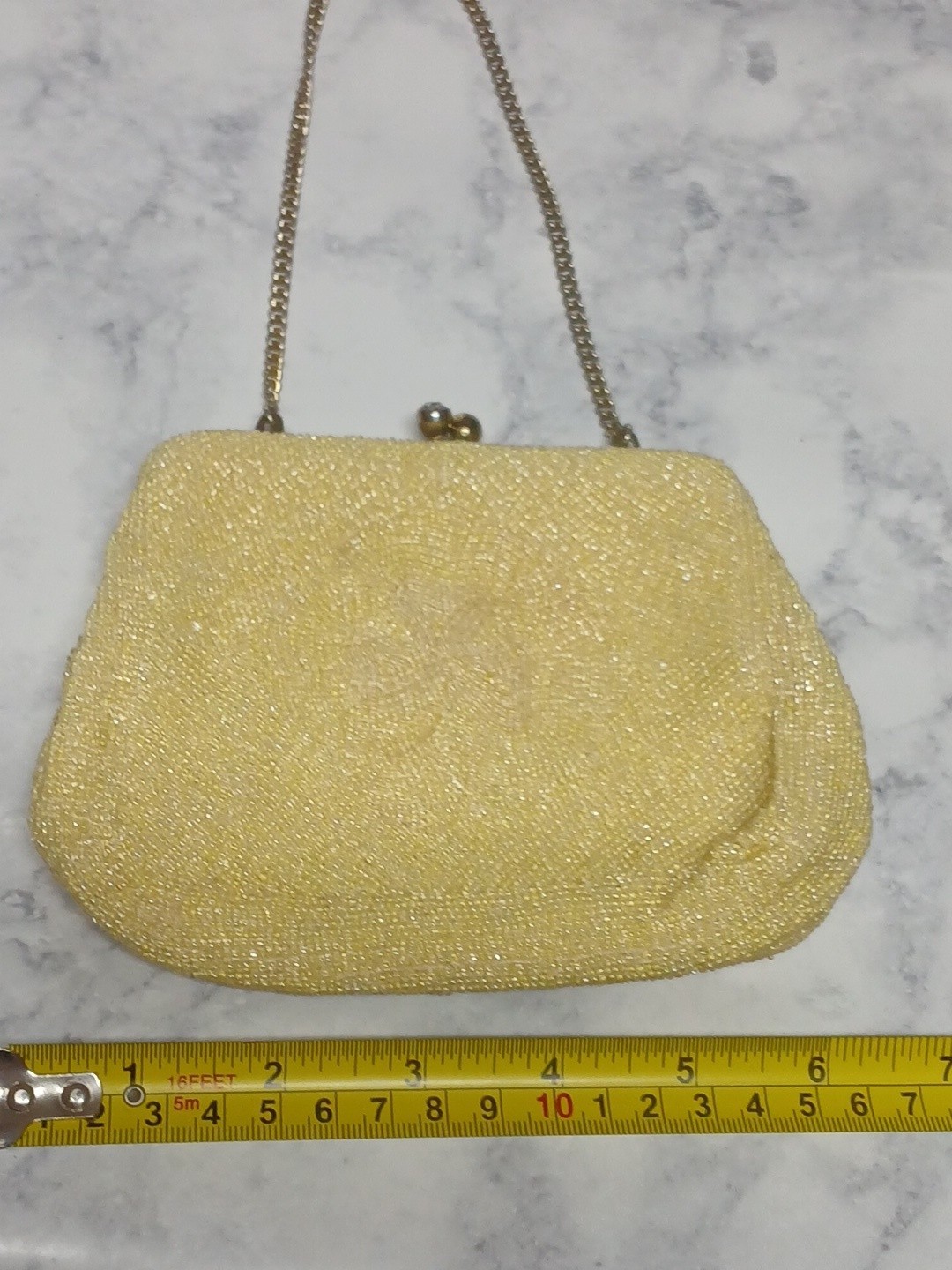 Vintage Magid Yellow Clover Beaded Clutch Purse Evening Bag Japan