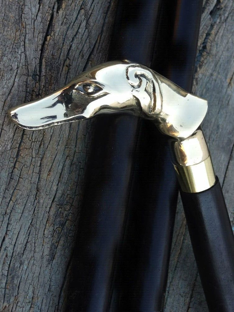 DOG HANDLE WOODEN WALKING STICK CANE CLASSIC GREYHOUND SOLID BRASS CANE
