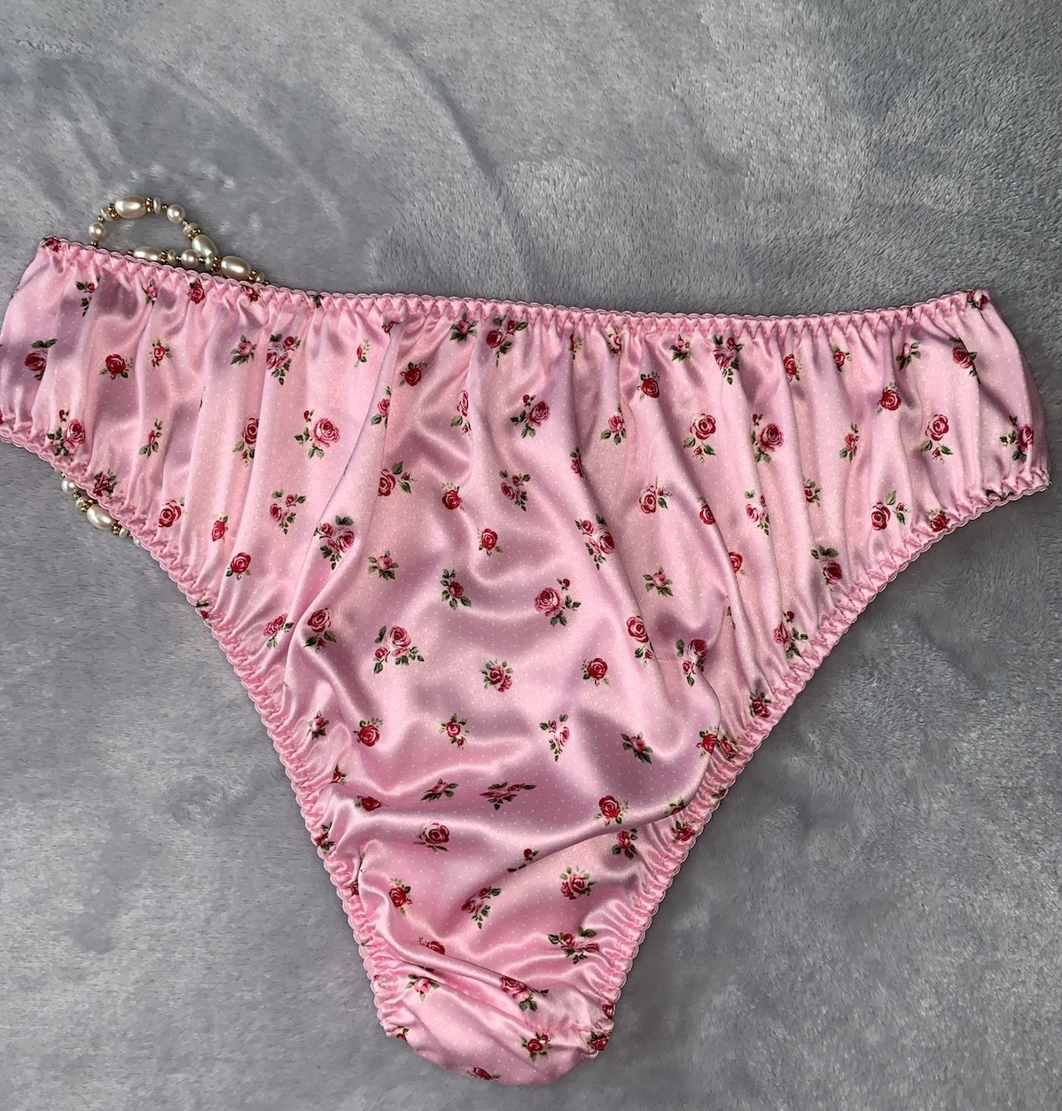 NEW Glossy Secret Satin 1X 8 Hi Cut Bikini Brief Panties SILKY Roses Polka Dots