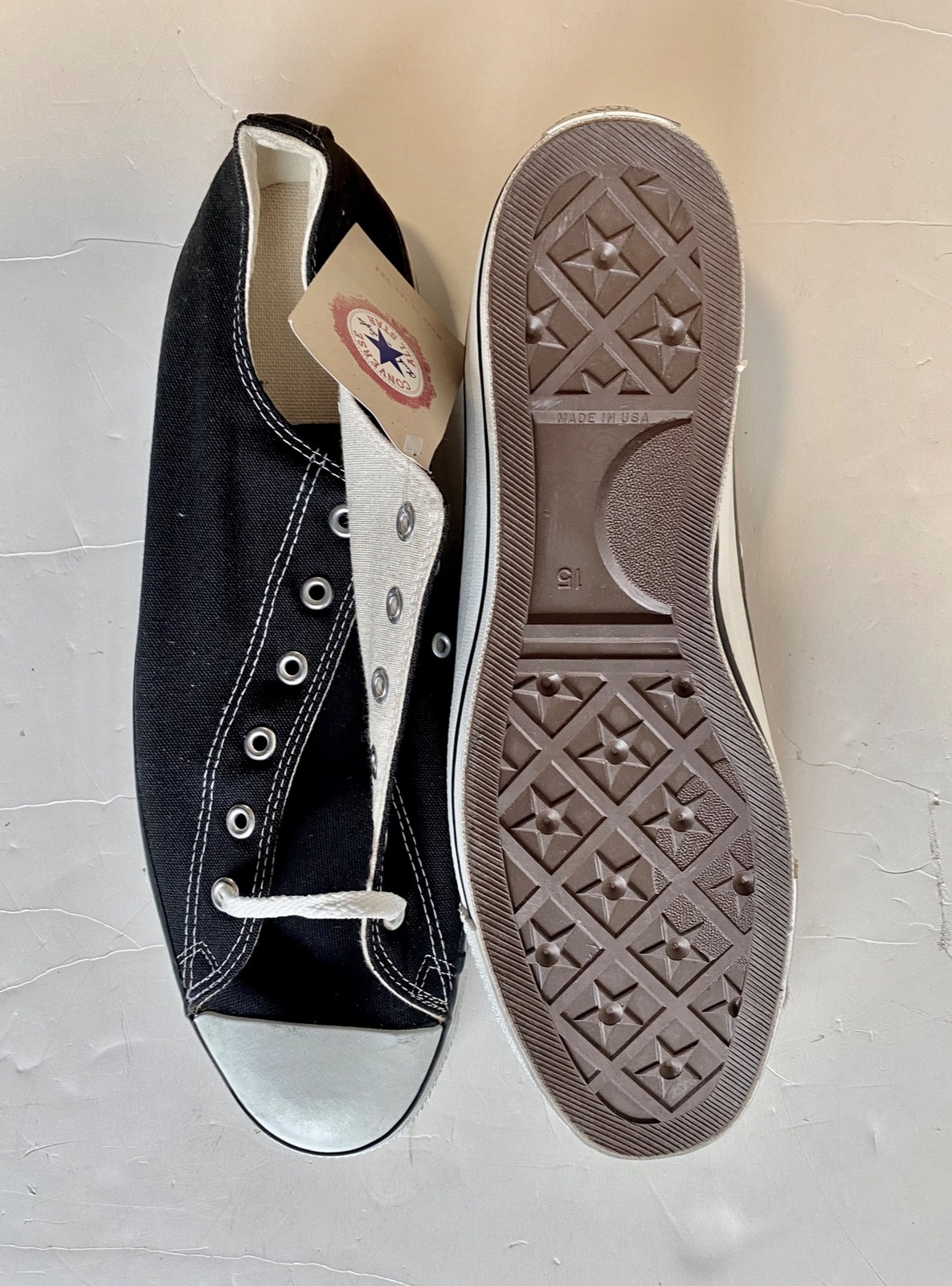 Vintage Anaconda Sports Shoes Black Canvas Low Cut Sneakers Converse NOS USA 15