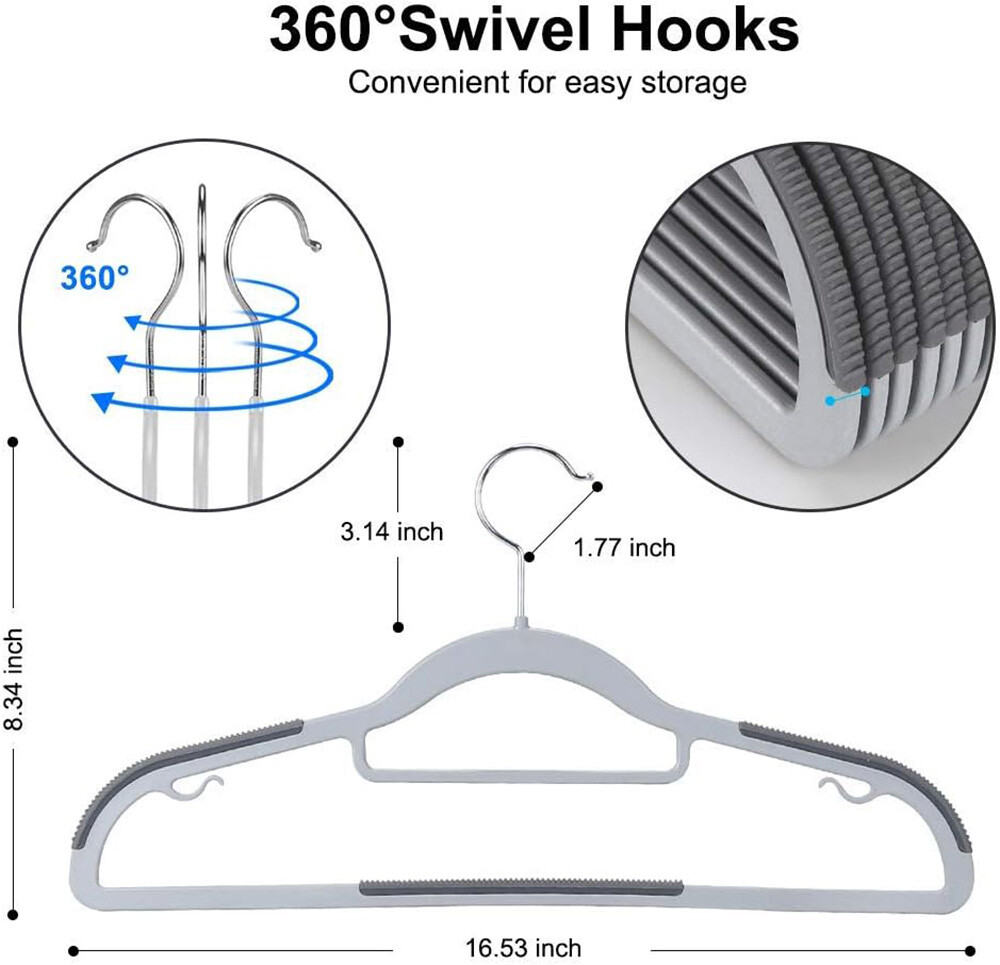60Pack Plastic Hangers Non Slip for Clothes Coat Heavy Duty 360° Swivel Hook