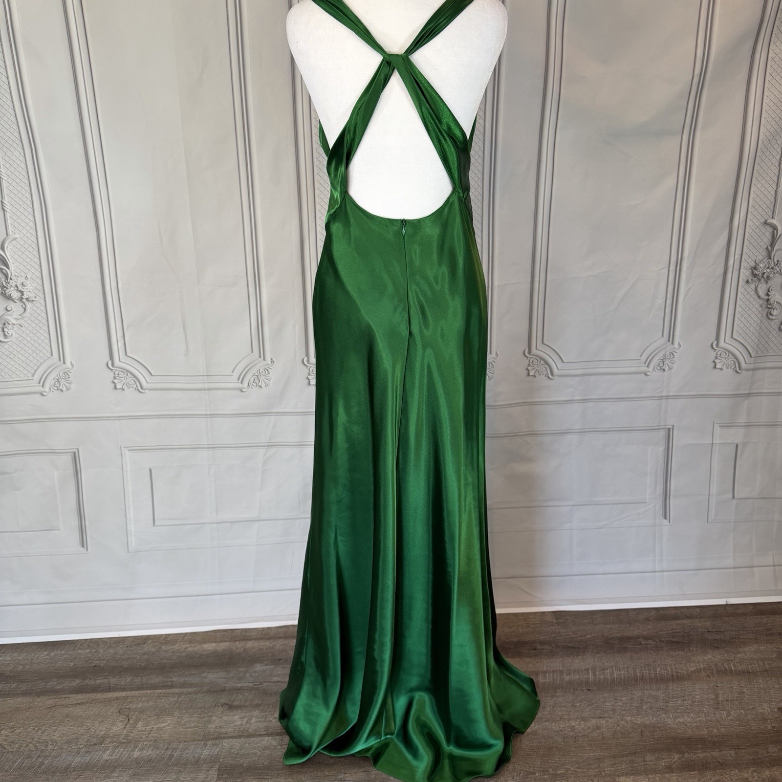Vintage Faviana Emeral Green Open Back Formal Dress Size 7/8 Made USA Prom 90’s