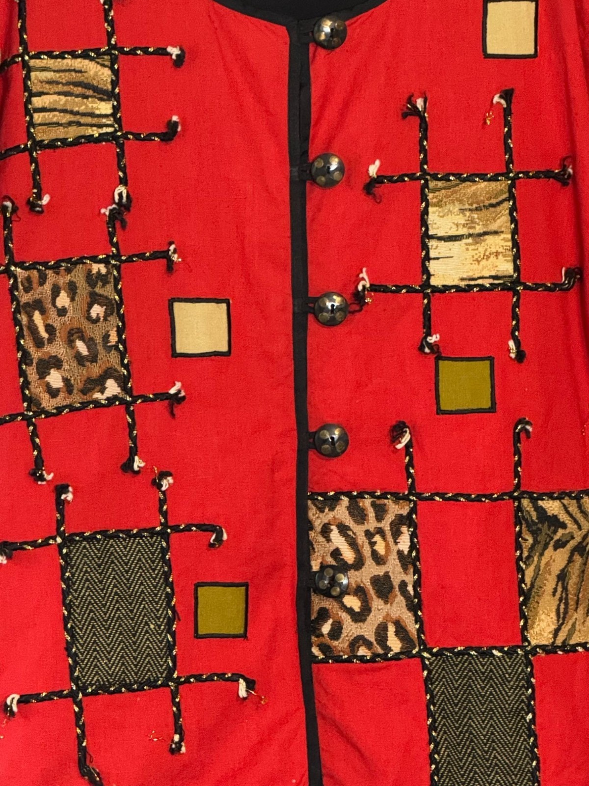 Allure Vintage Women’s Size 2X Red Animal Print Patchwork Art To Wear Jacket
