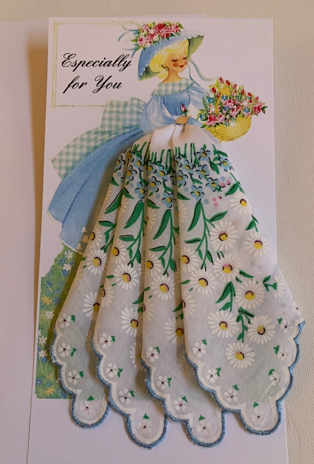 Beautiful New Delicate Blue Daisy Handkerchief Gift Card – All Occasion!
