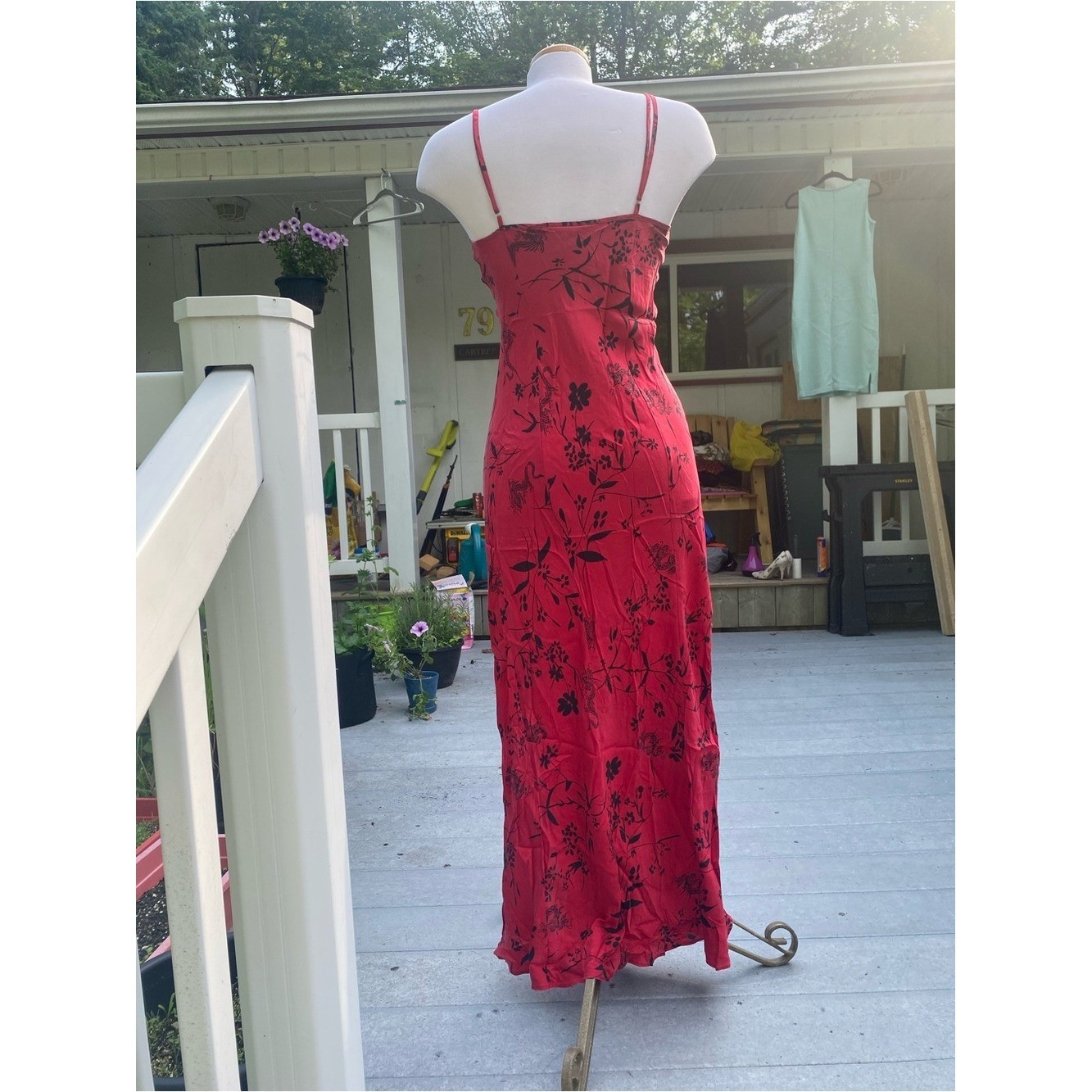 VTG La Vie En Rose Red Floral Slip Maxi Dress 100% pure silk Goth Fairy Fantasy
