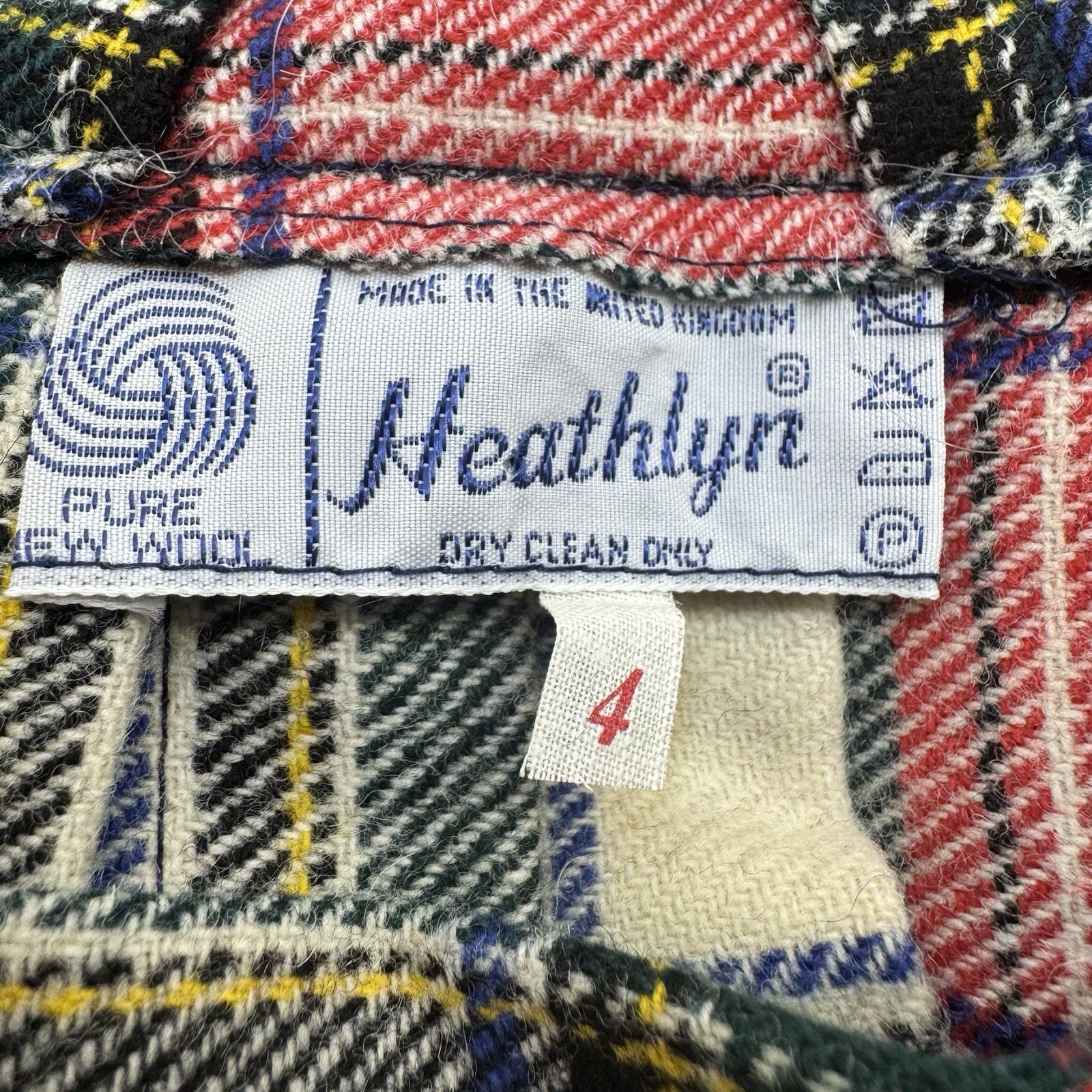 VTG Pure Wool Britain United Kingdom Plaid Kilt Skirt Size 4 Bibs 4T Heathlyn