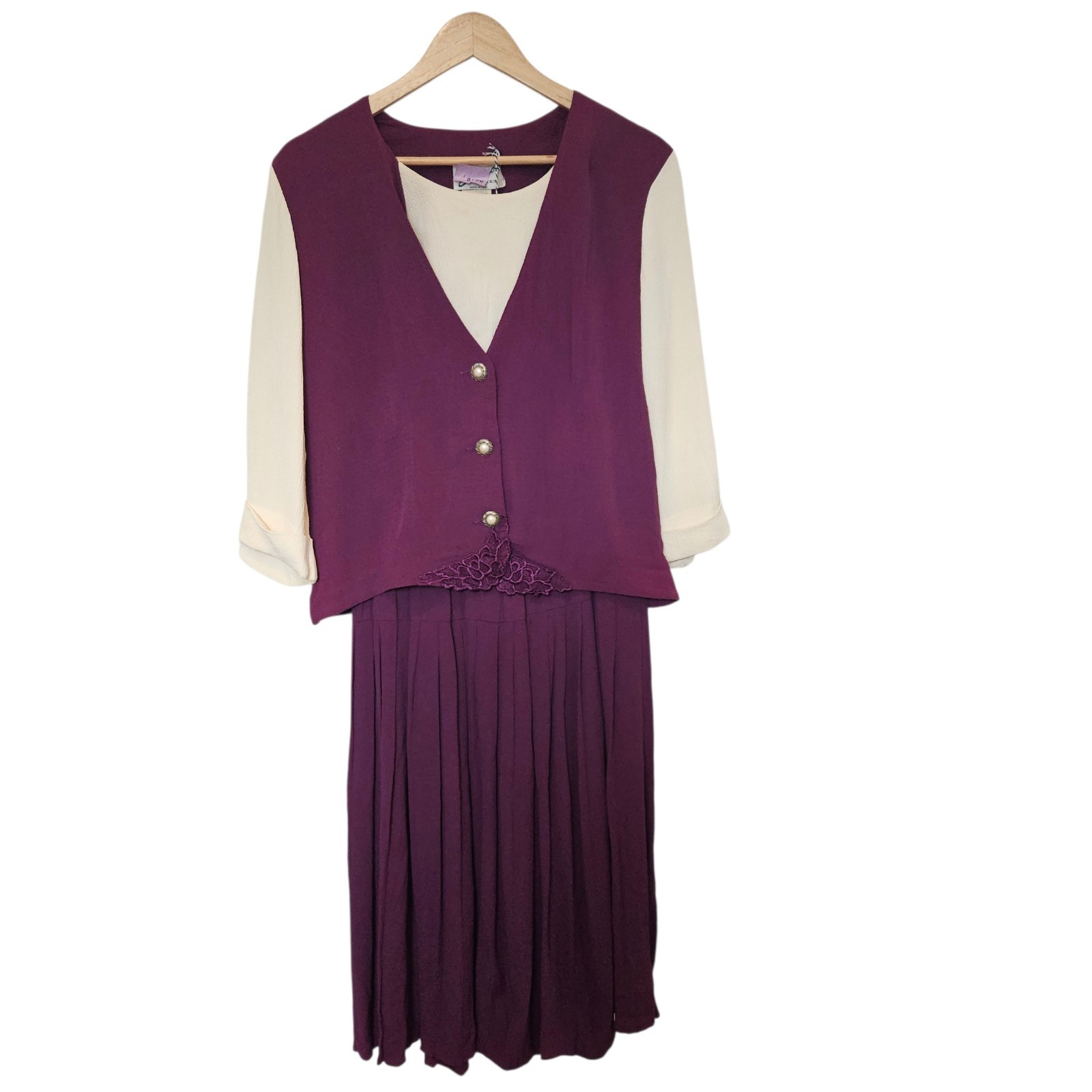 Vintage Evanna 2 Piece Skirt Set Petite 8P Plum Rayon Acetate Made USA Romantic
