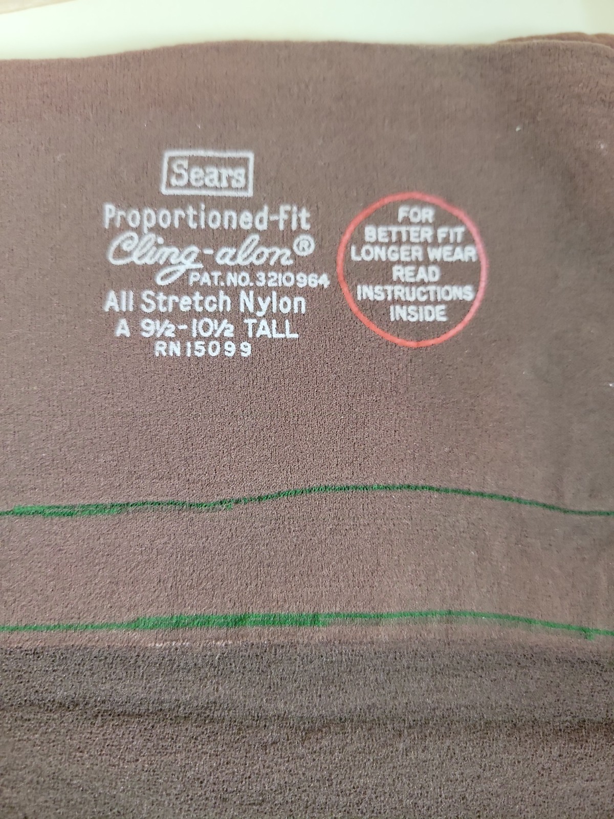 Vintage New Pair Sears Cling Alon Hosiery Tea Leaf Shapely A 9 1/2-10 1/2