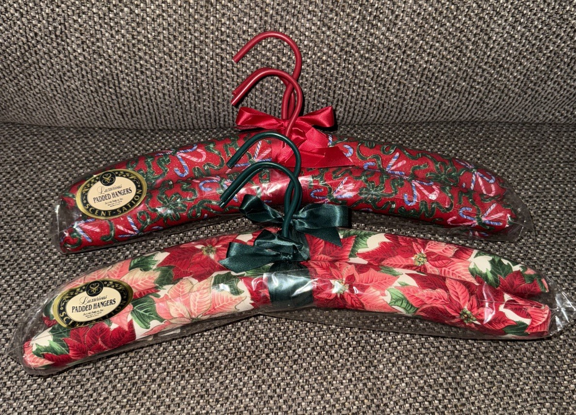 Vintage Padded Satin Lingerie Boudoir Clothes Hangers Xmas edition NEW 4 total