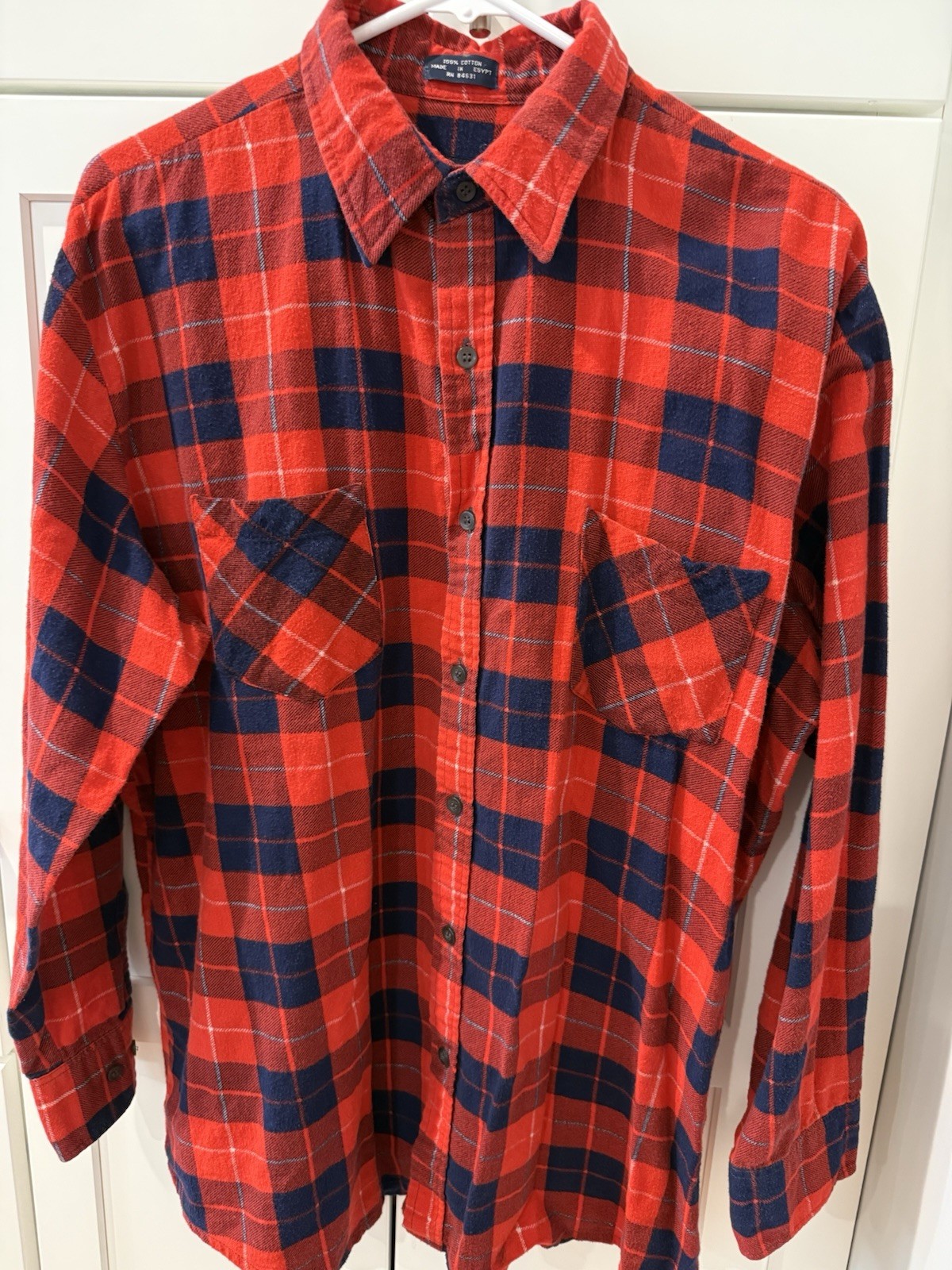 Big Yank Men’s Long Sleeve Shirt XL Blue Red Plaid Cotton Flannel with 2 Pockets