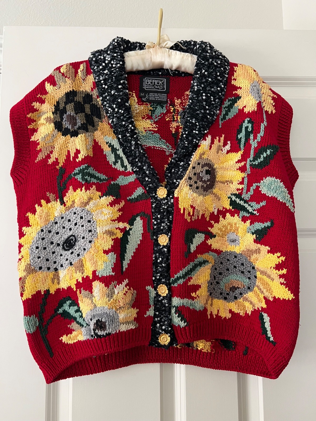 Vintage Berek Sunflower Cardigan by Marta D- Handknit 100% Pima Cotton Uruguay