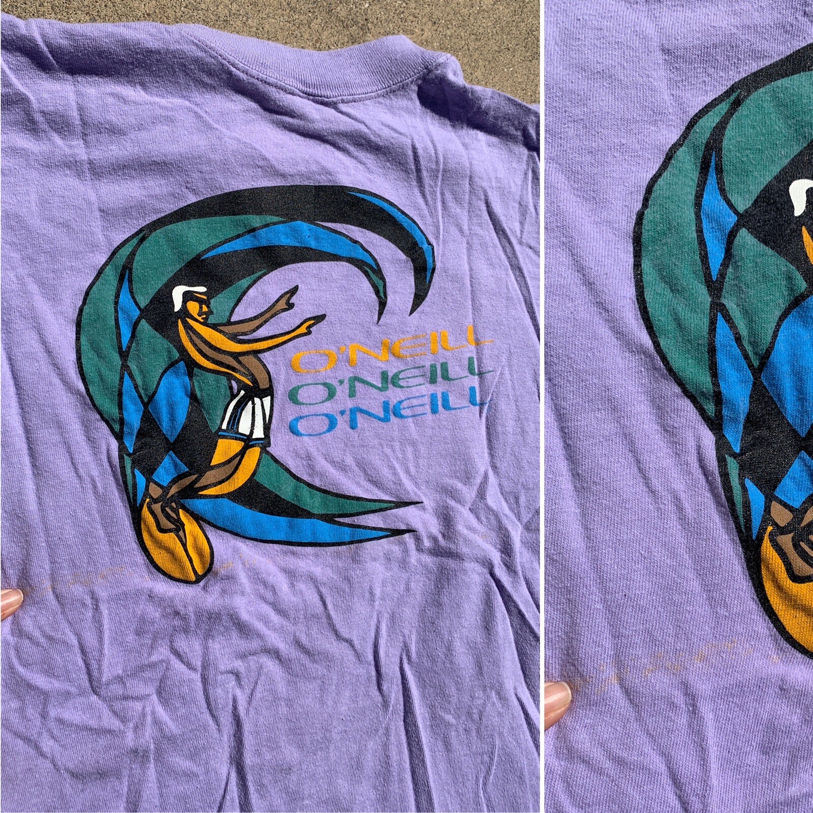 Vintage O’Neill Pocket Tee T-Shirt Surf Surfer Surfboard Graphics HI CRU Label L