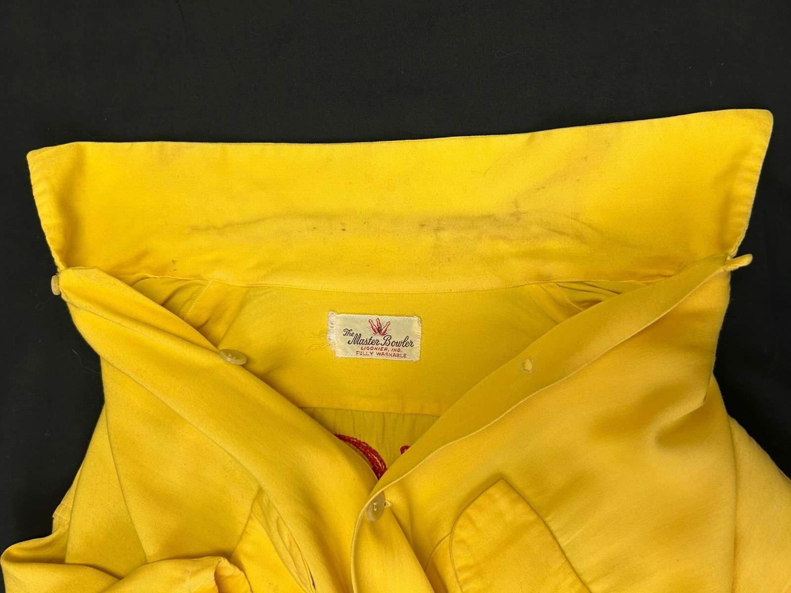 Vintage Master Bowler Rayon Chainstitched Bowling Shirt Rock Springs Mens 44″ CH