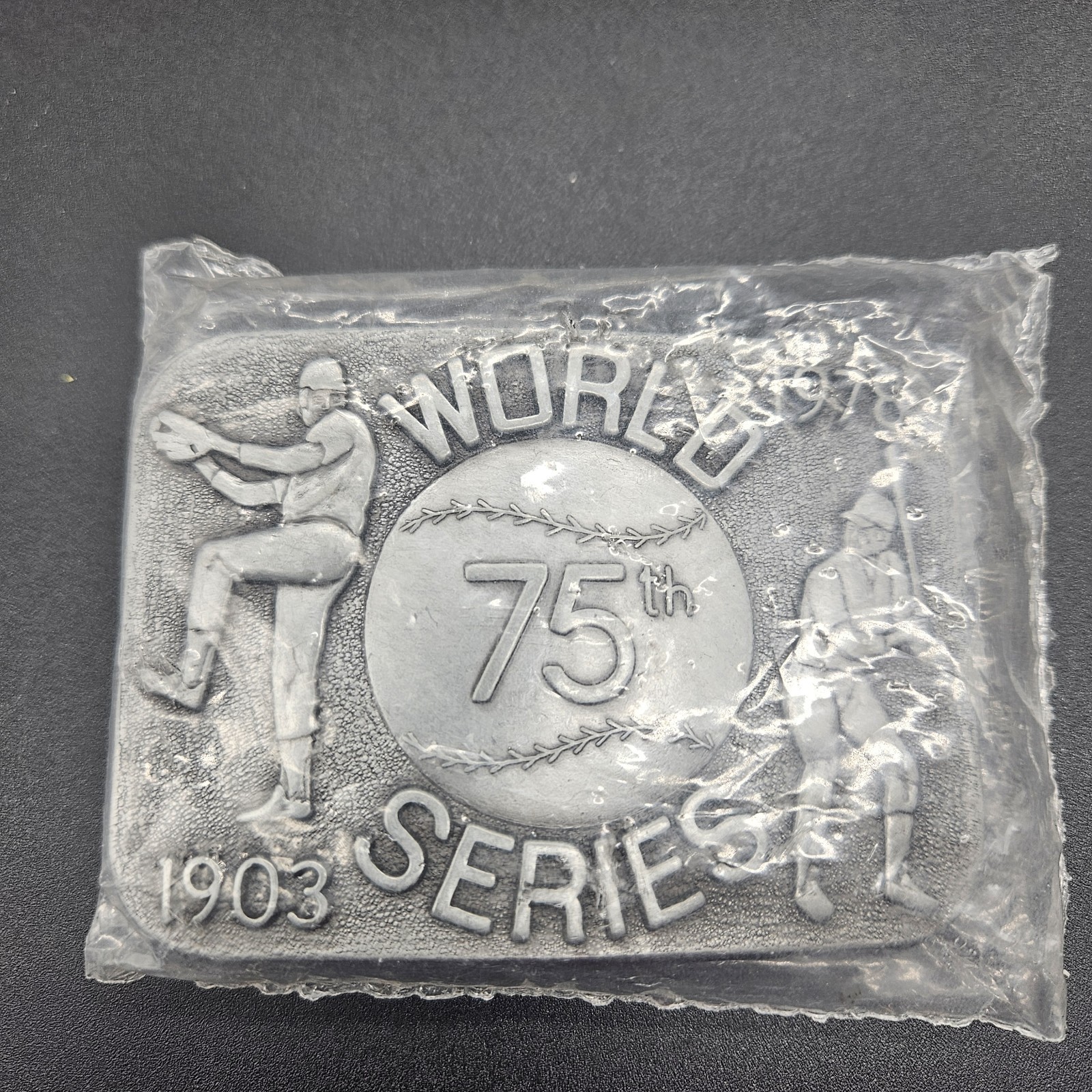 1978 World Series 75th Anniversary Commemorative Pewter Belt Buckle Sealed