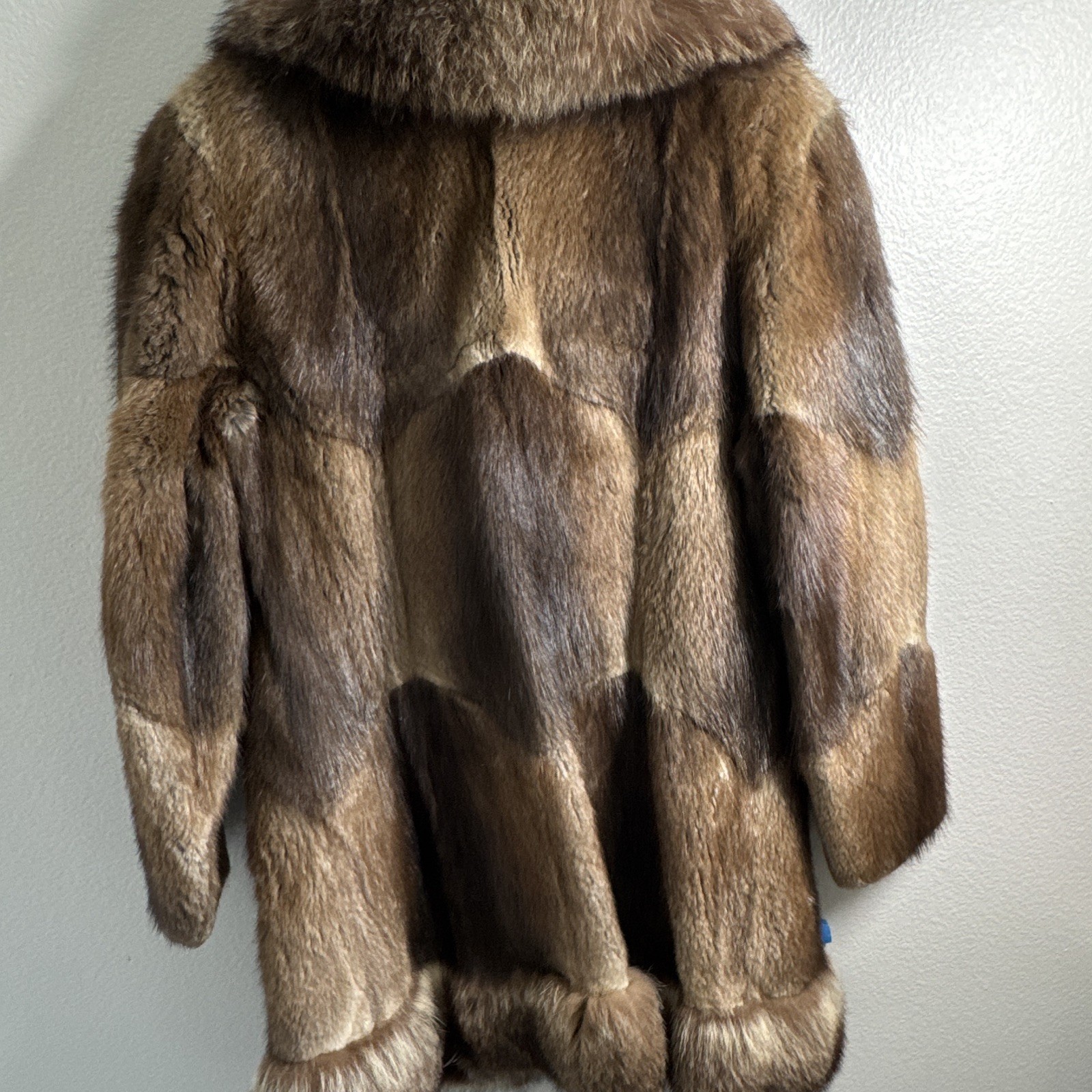 Vintage Genuine Patchwork Mink Fur Coat Fox Fur Shawl Collar Double Breasted