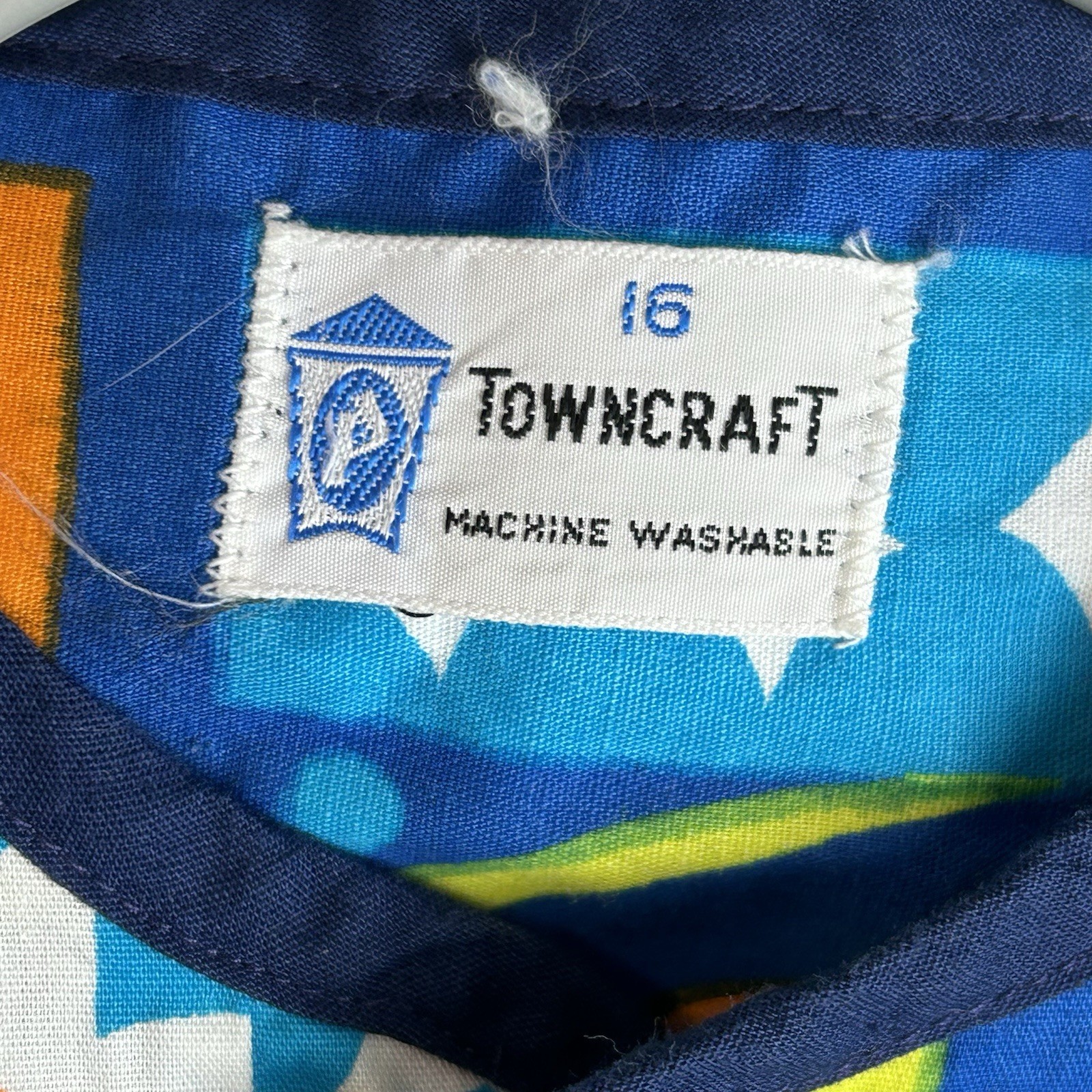 Vintage 60s Towncraft Penney’s Womens S Hawaiian Shirt Blue Tribal Psychedelic