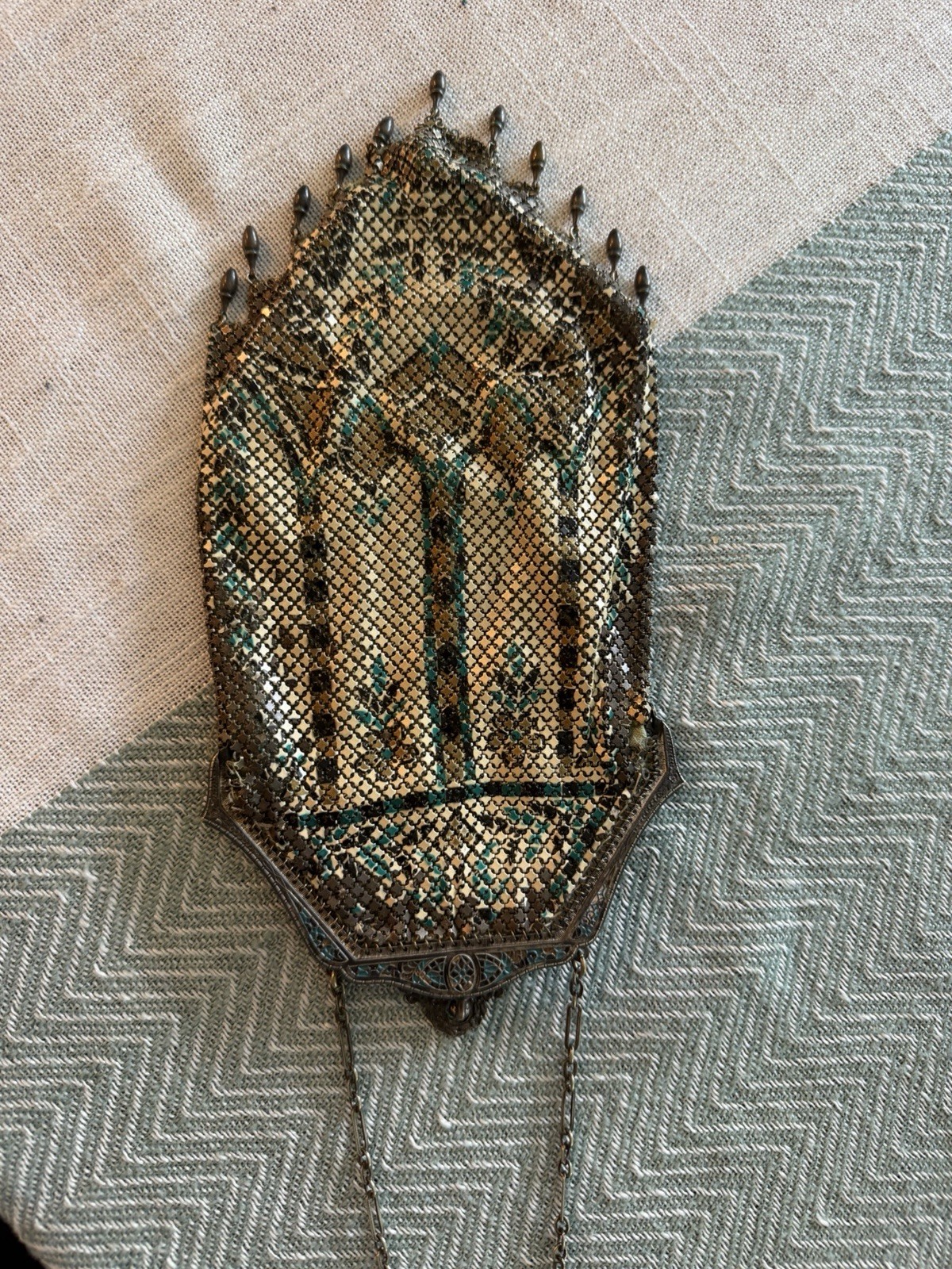 Vintage Mandalian Mfg. Co. Enamel Mesh Purse c. 1920s Art Deco Flapper Handbag