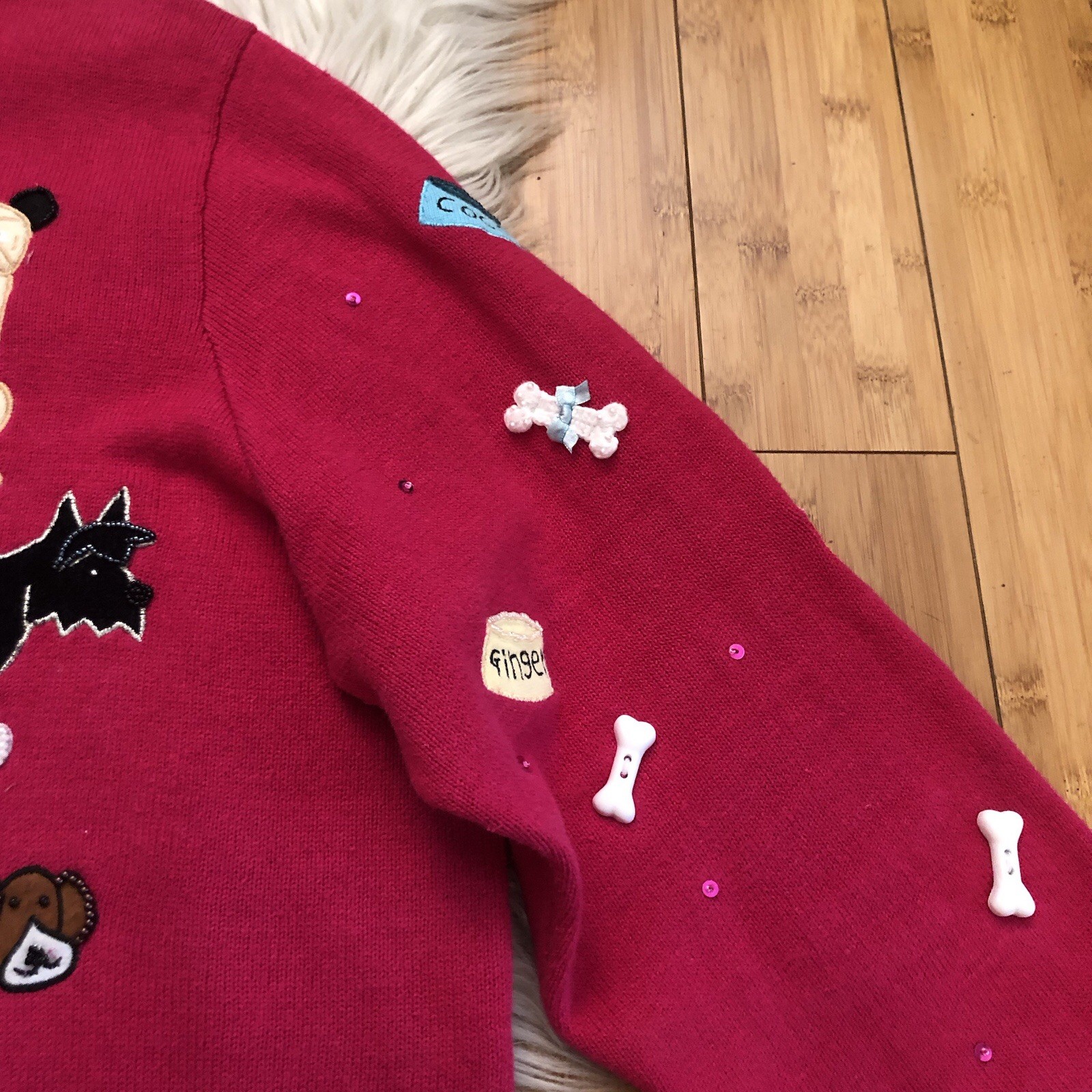 Vintage Berek Dog Show Beaded Embroidered Long Sleeves Fuchsia Sweater size 2X