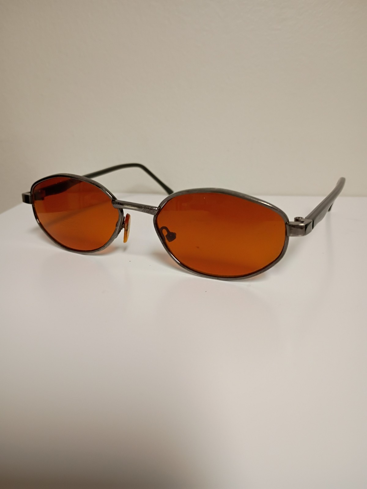 Vintage BluBlocker 1874 Sunglasses Amber Lenses Oval Black Gunmetal Frame USA