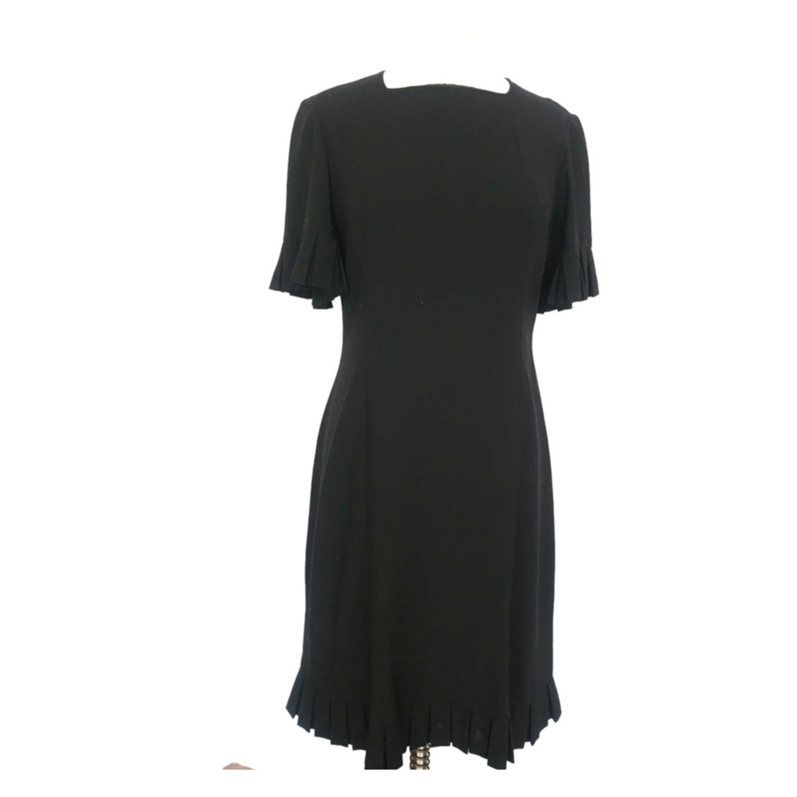 VTG 60s Sorelle Fontana Dress Black Rayon Crepe Pleated Fringe Italian Designer