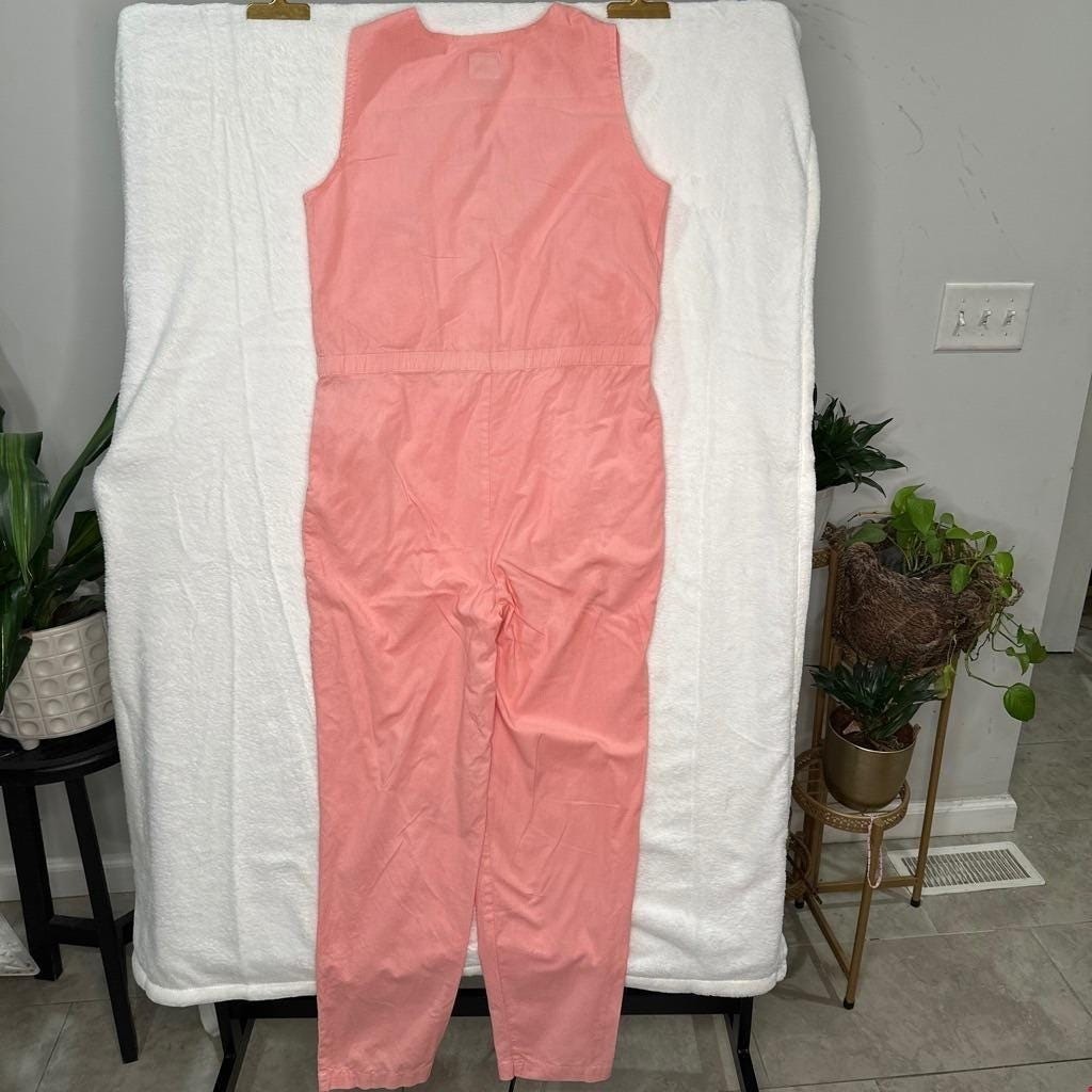 Vintage 90s Kidcore Pink Cotton Sleeveless Button Utility Jumpsuit Medium
