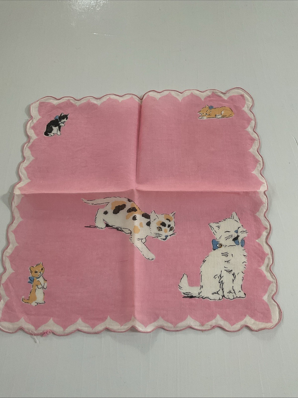 VTG HANKIES CHILDREN CAT LOVERS LOT OF 3 WITH CATS KITTENS KITTY RHINESTONE EYES