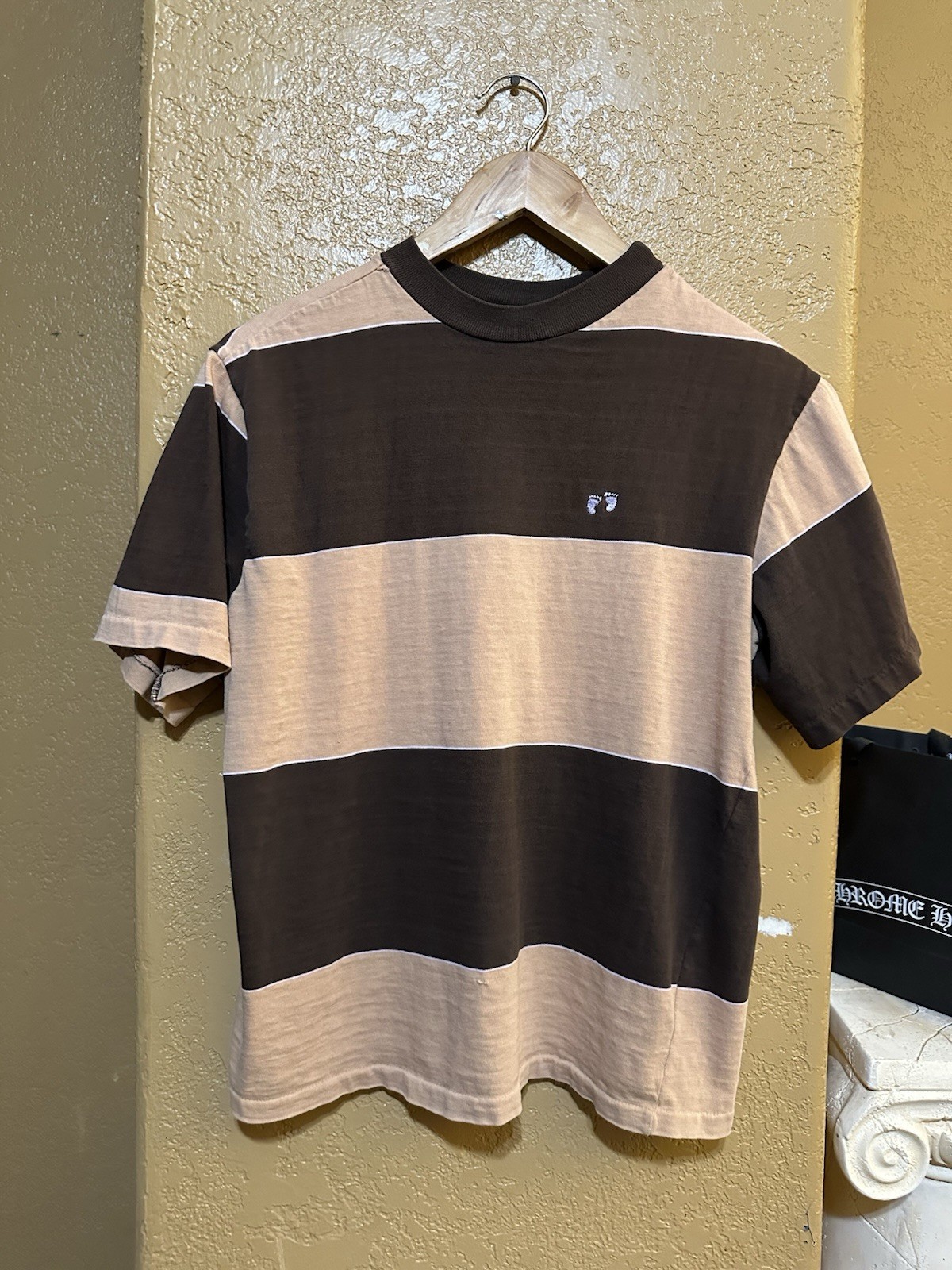 Vintage 60’s/70’s Hang Ten Brown Tan Striped T Shirt Surf Skate Mens Medium USA