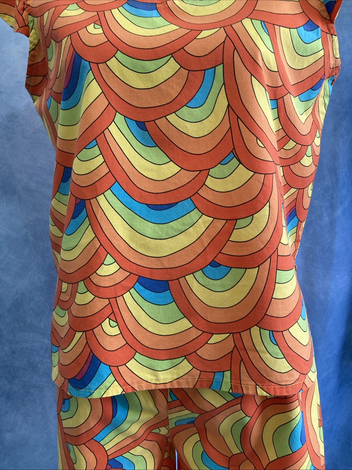 VTG 80s 90s Handmade Shirt Shorts Set Rainbow LBGT Pride Psychedelic Retro Mod