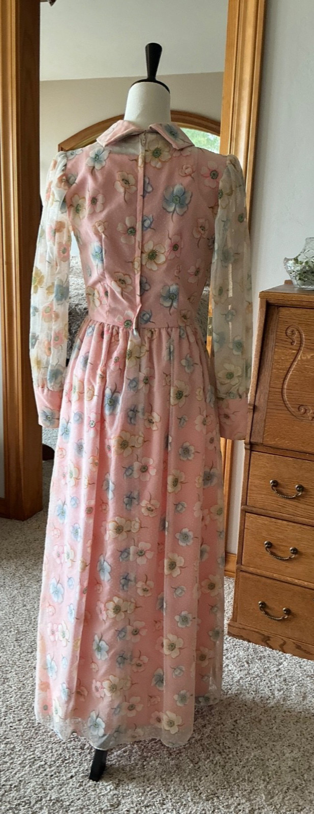 70s Dress Vintage Long Sleeve Pretty in Pink CUSTOM Made dress 1 of a kind!