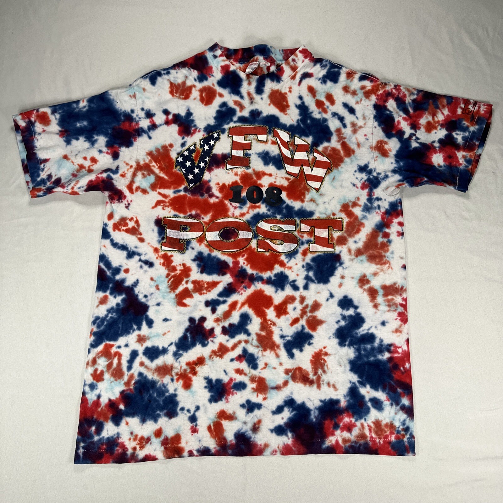 Vintage Sz L VFW Post 108 Single Stitch T-Shirt Tie-Dye Teejays Tag USA 90s