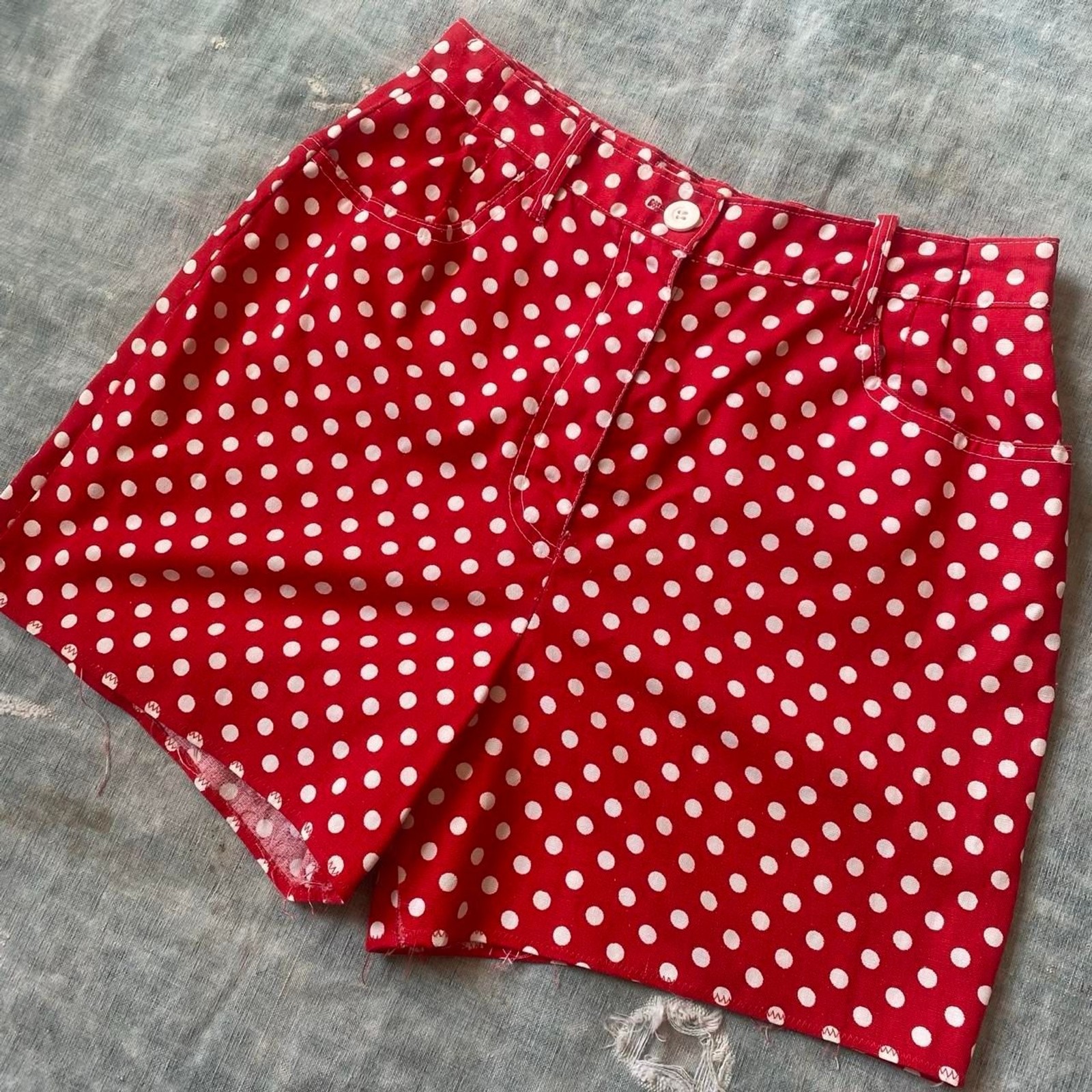 1970s Joyce red and white polka dot cotton shorts