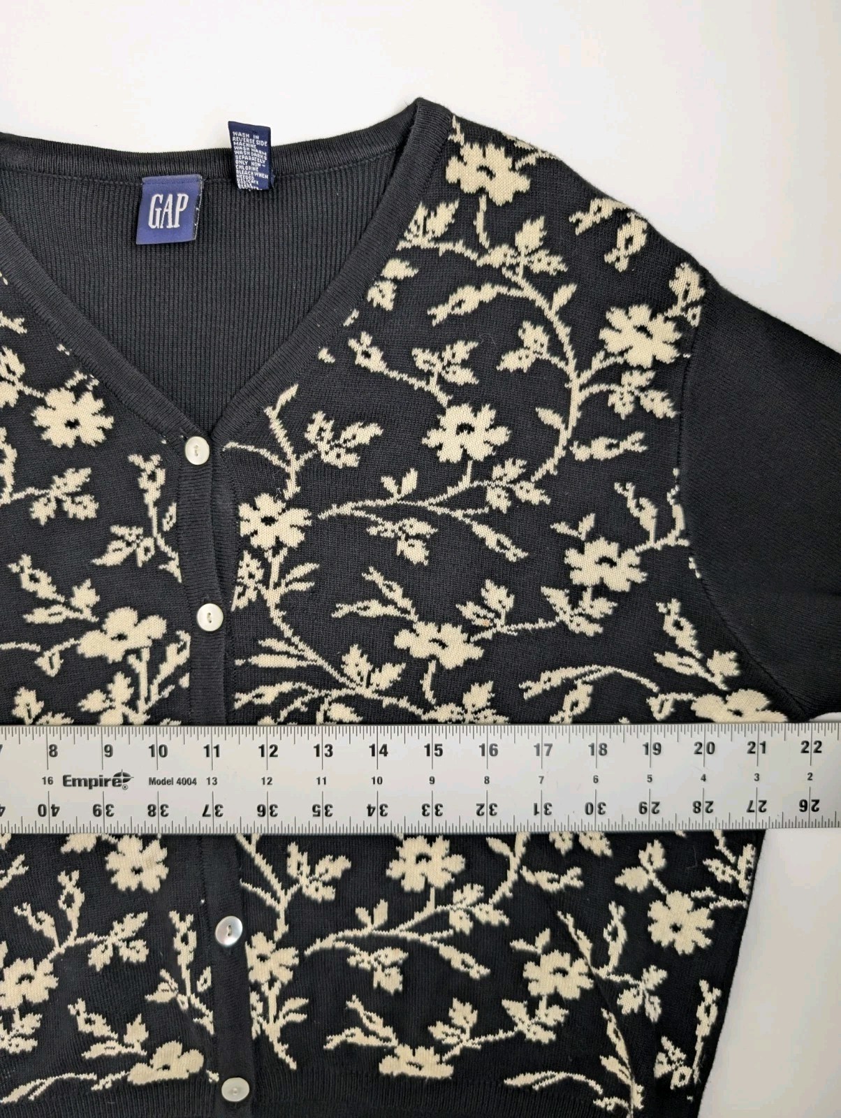 Vintage GAP Floral Cardigan Sweater Black White 100% Cotton Made in Australia L
