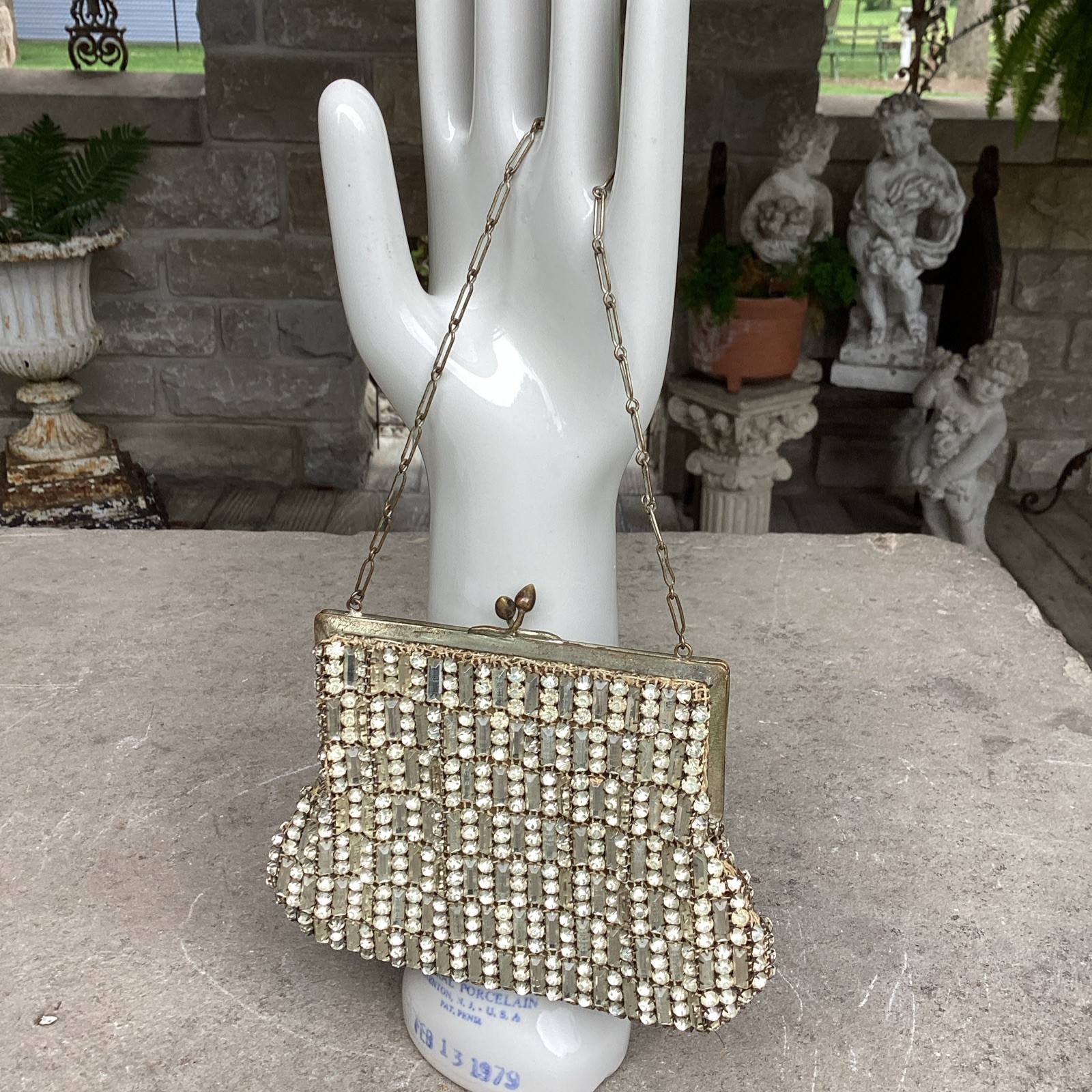 VINTAGE CZECHOSLOVAKIAN RHINESTONE LADIES EVENING BAG COMPLETE SIGNED 57