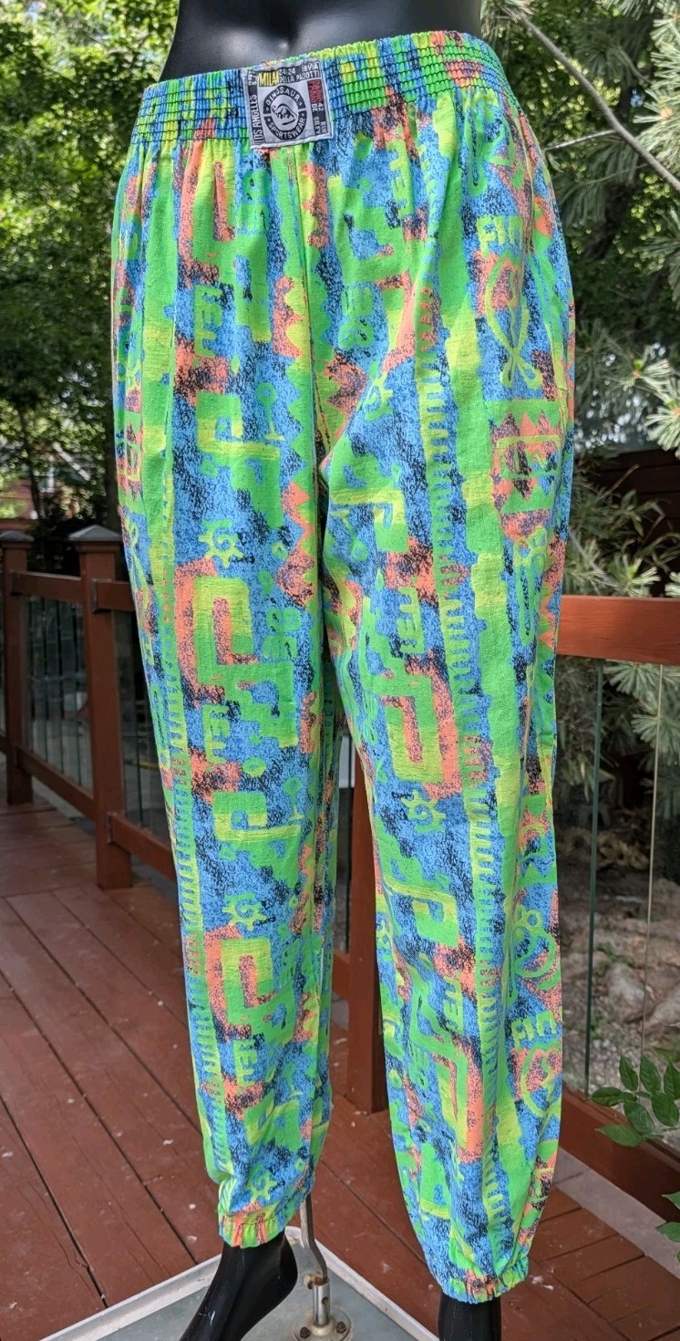 vintage 80’s 90’s Abstract Print skater surfer beach gym muscle Pants USA sz S