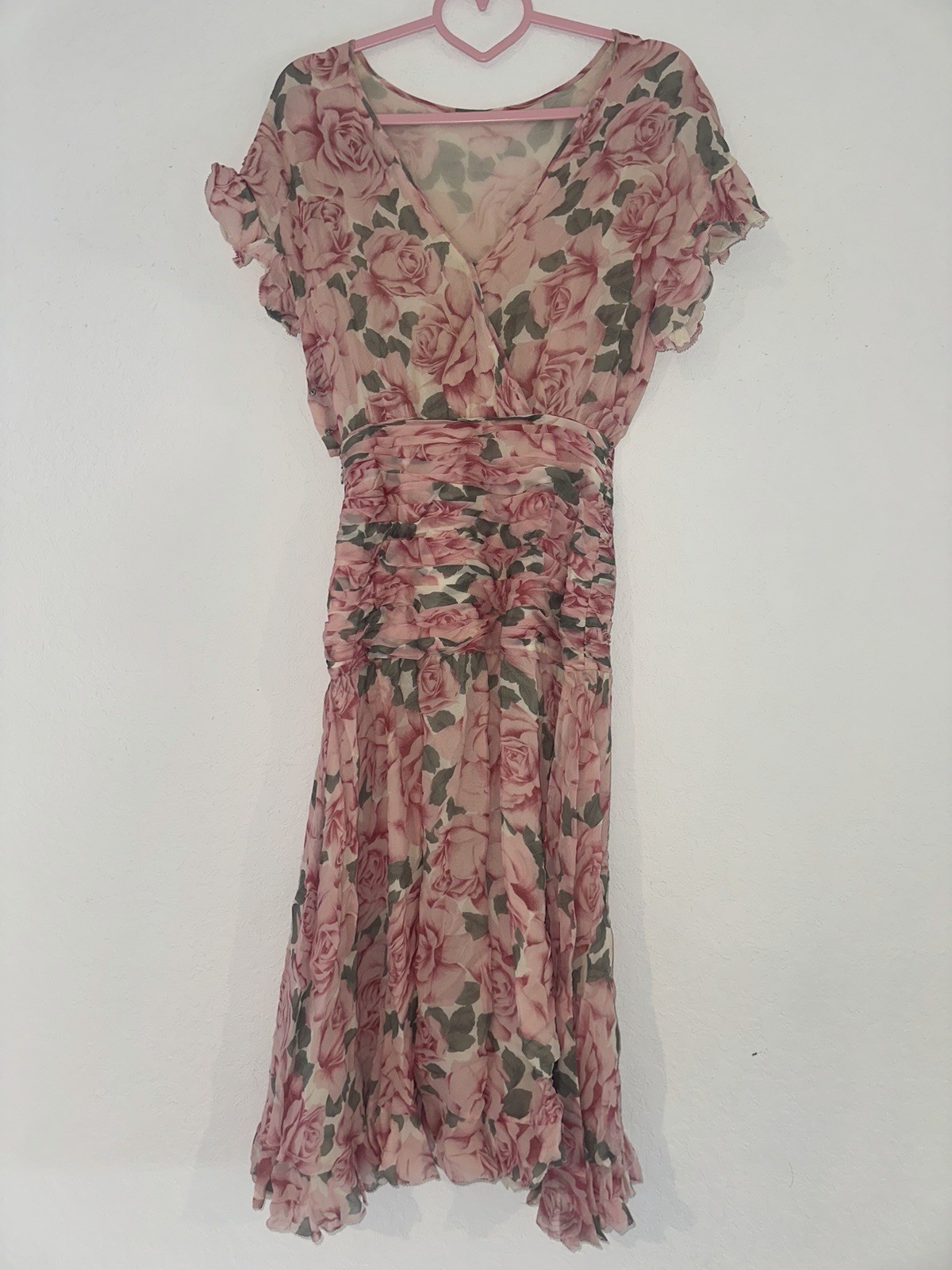 Albert Nipon 4 Vintage 1970’s Floral Print 100% Silk Chiffon Summer Midi Dress