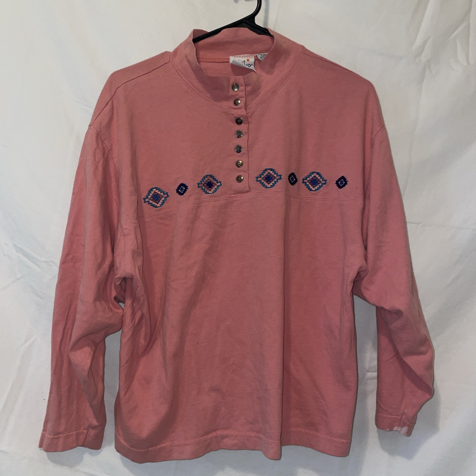 Vintage Nuovo Aztec Shirt Mens Medium Pink Southwest Cowboy Ranch Rodeo 90s