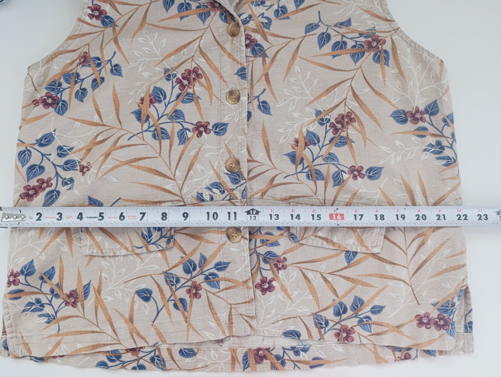Vintage 90s Erika & Co. Womens Floral Linen Pockets Tank Top Vest Sri Lanka Sz L