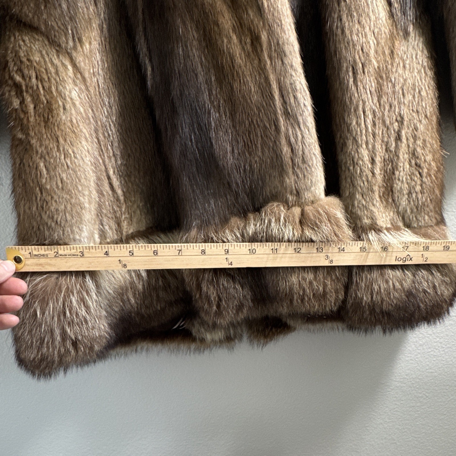 Vintage Genuine Patchwork Mink Fur Coat Fox Fur Shawl Collar Double Breasted