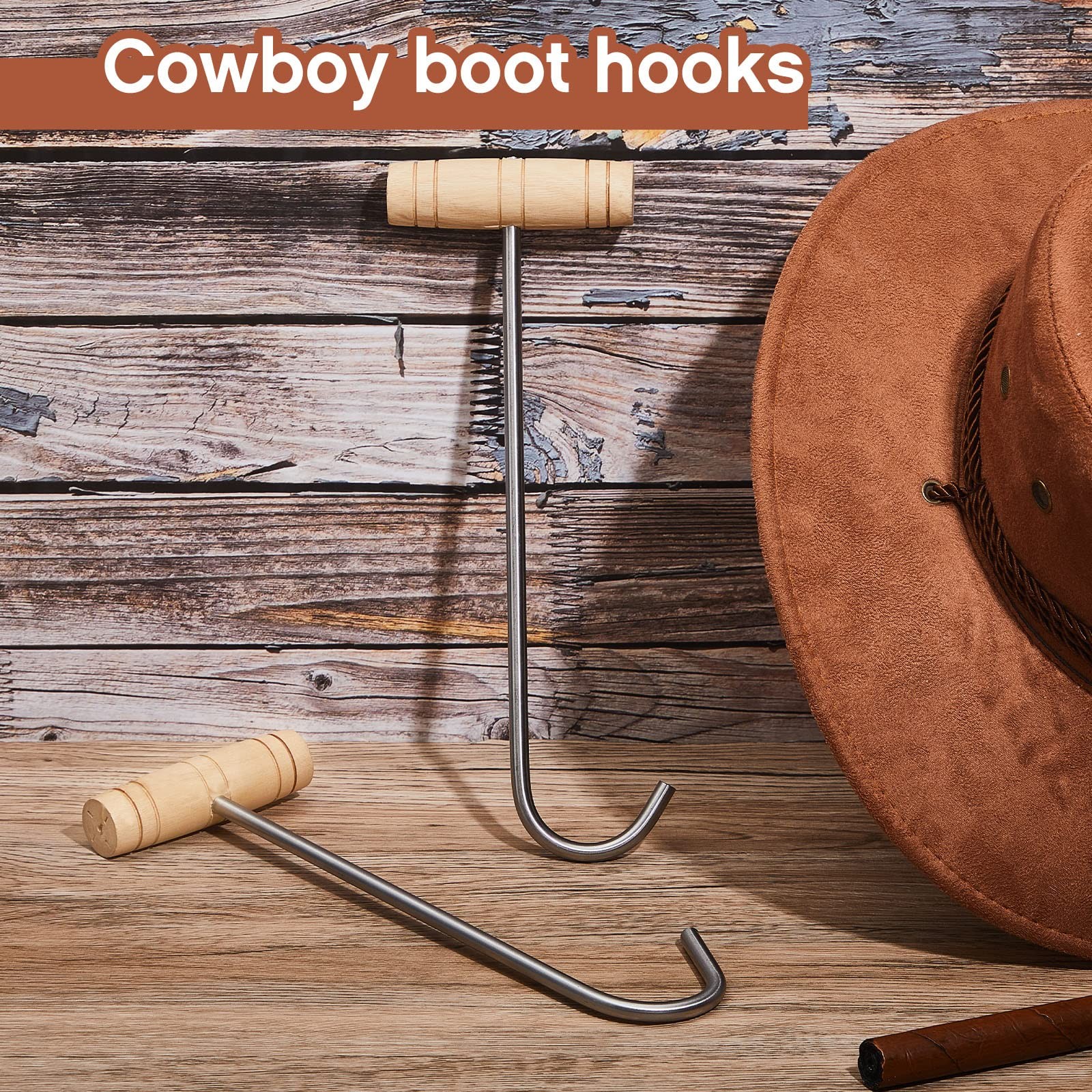 2 Pack Boot Hooks Wood Handle Cowboy Boot Puller for Easy On Off Shoes