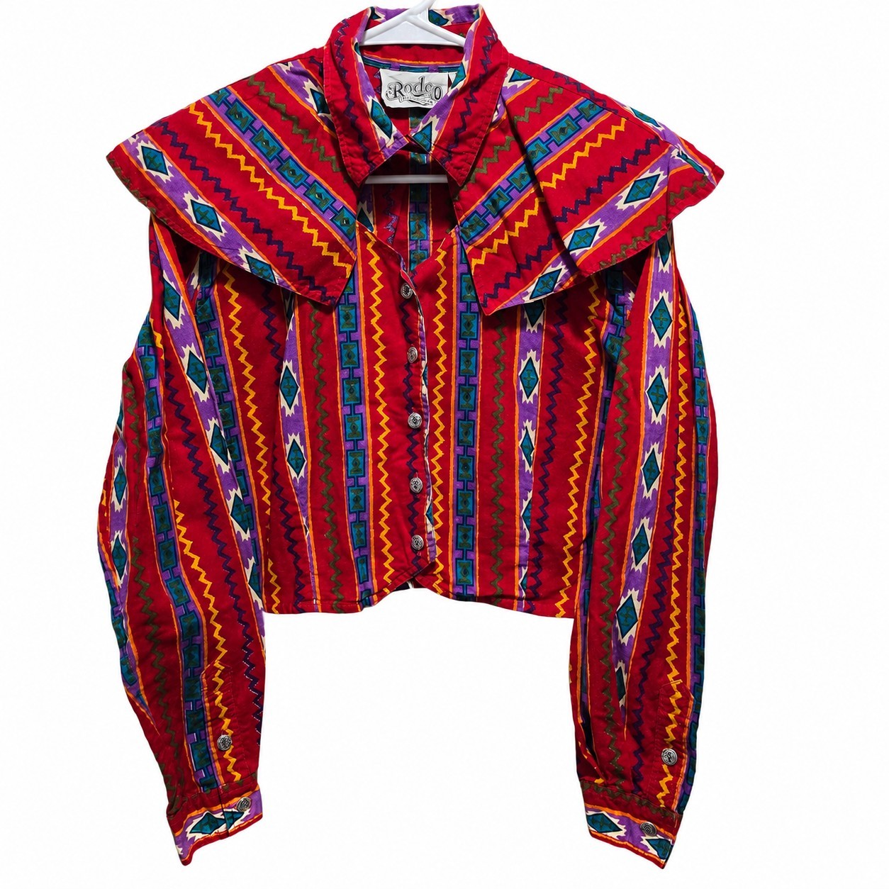 Vintage Rodeo Western Wear Southwestern Aztec Crop Jacket Shirt M Shoulder Pads