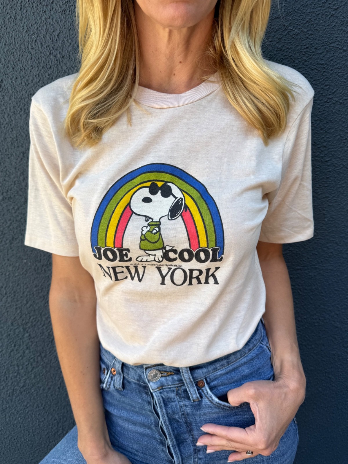 70s VINTAGE SNOOPY JOE COOL NEW YORK CITY T-SHIRT SZ S NYC PEANUTS GANG 80s