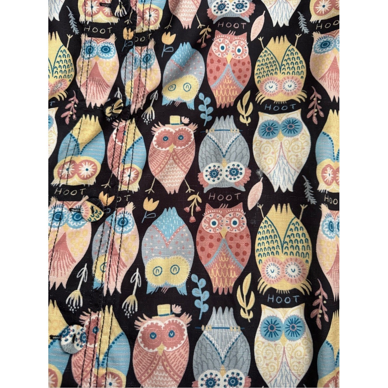 Retro Novelty Owl Print Skirt Womens Size S A-Line Swing Cute Hoot Whimsical